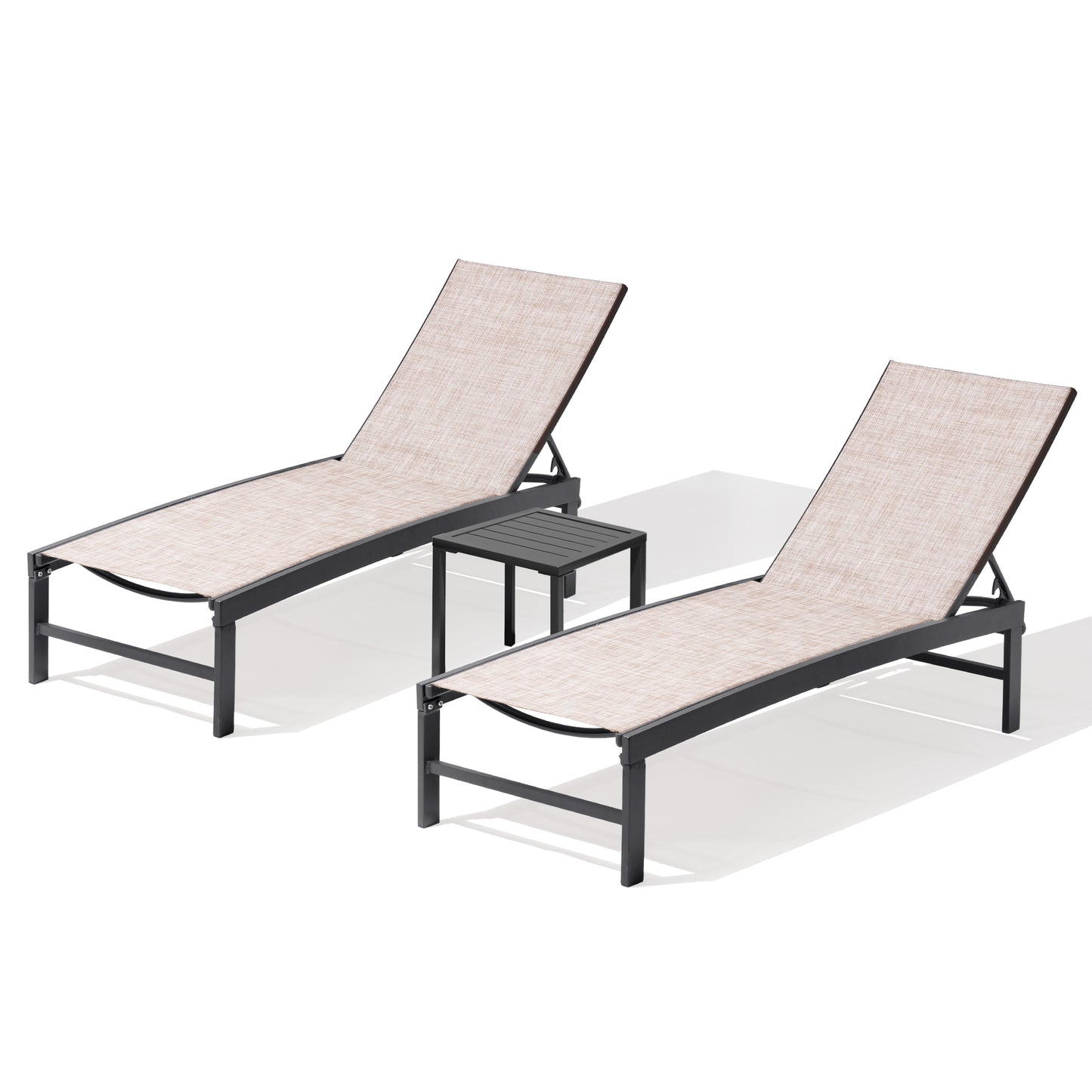 Crestlive Products Set of 2 Outdoor Steel Frame Stationary Chaise Lounge Chairs Gray Mesh