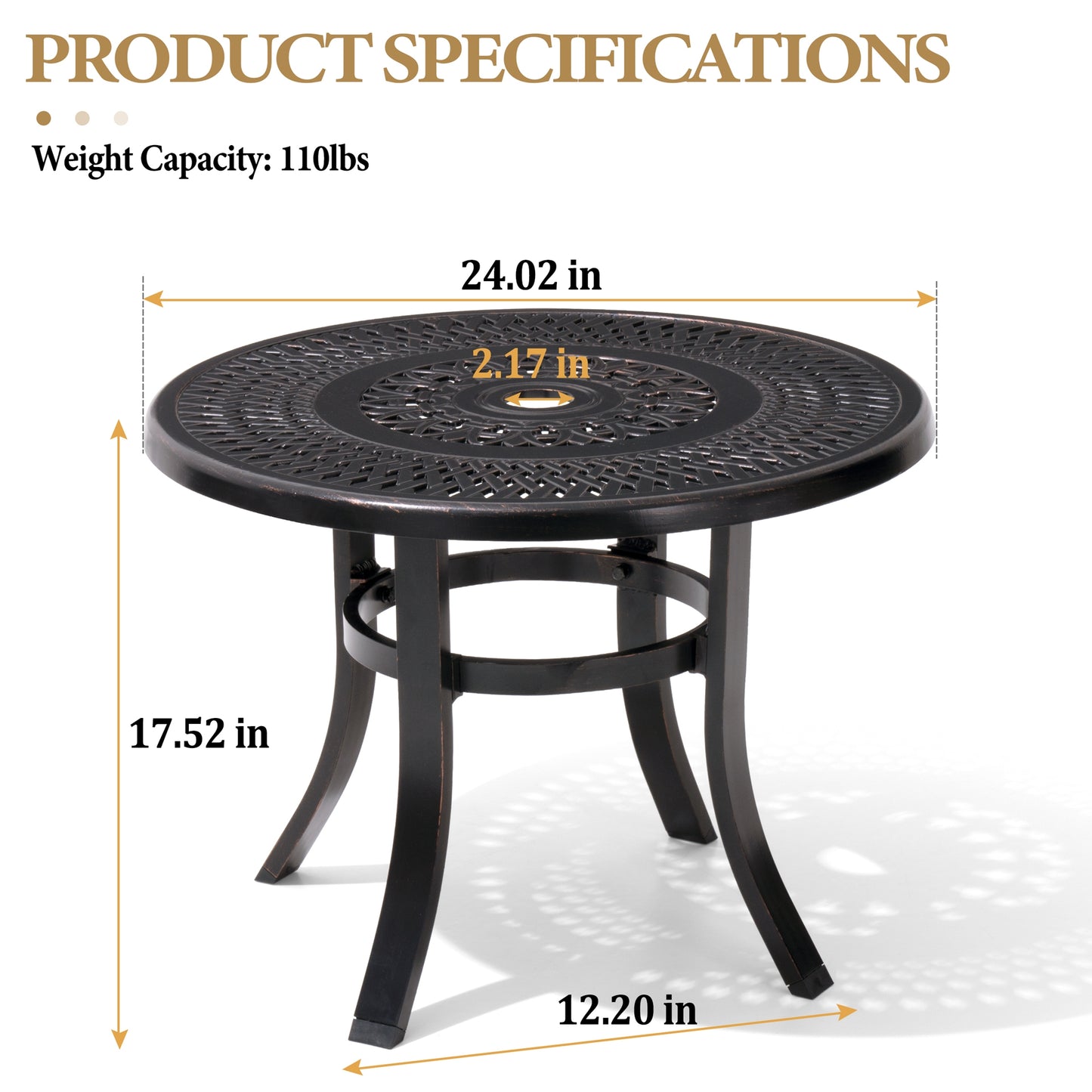 Crestlive Products 24 x 24 in. Round Cast Aluminum Outdoor Side Table with Umbrella Hole