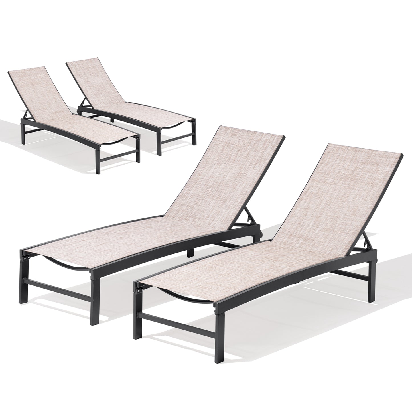 Crestlive Products Set of 2 Outdoor Steel Frame Stationary Chaise Lounge Chairs Gray Mesh