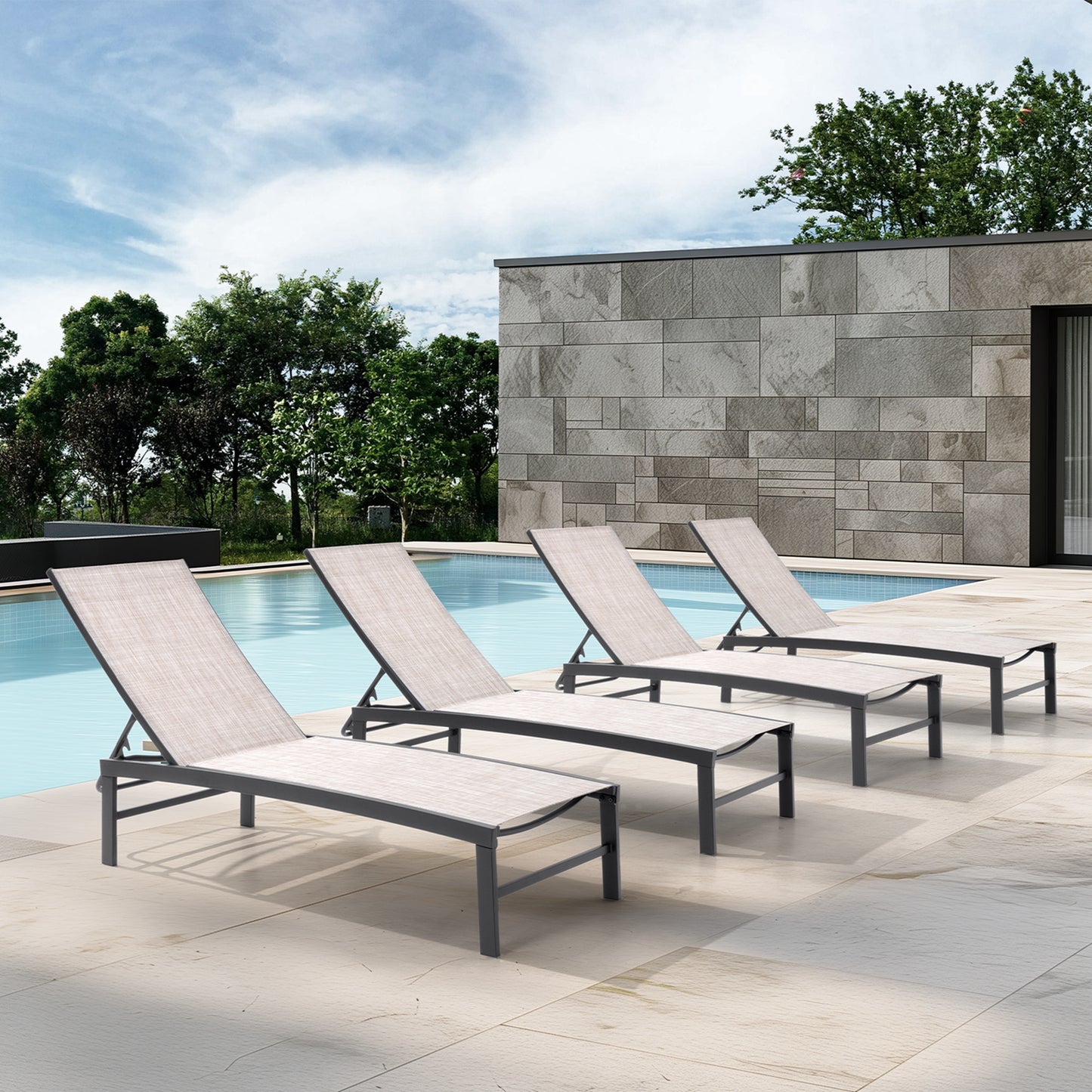 Crestlive Products Set of 2 Outdoor Steel Frame Stationary Chaise Lounge Chairs Gray Mesh