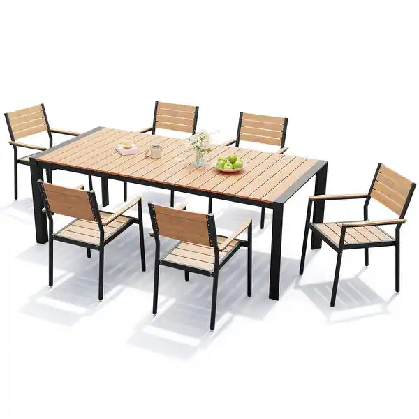 Crestlive Products 7-Piece Outdoor Patio Dining Set with Rectangle Table, Umbrella Hole, and Stackable Chairs