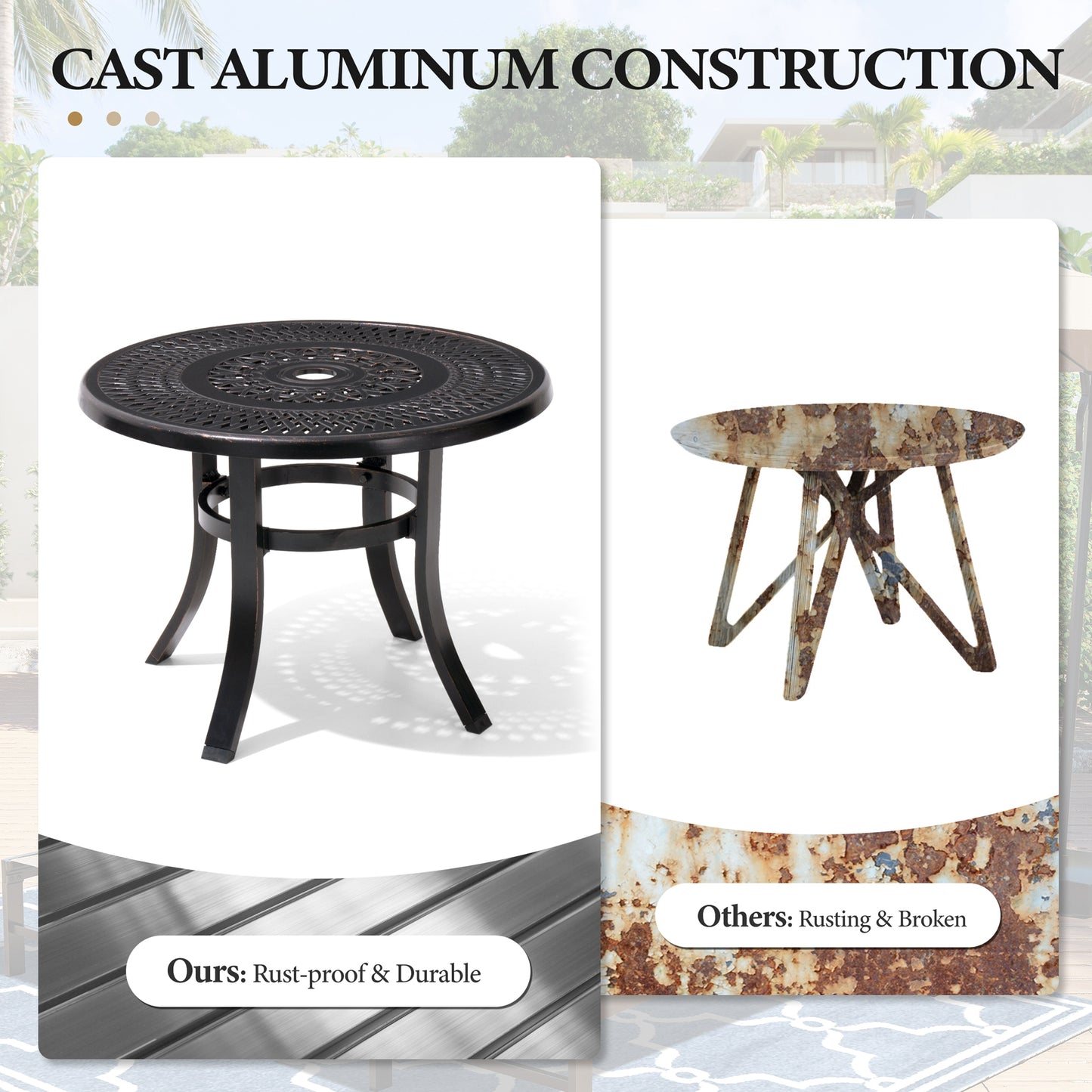 Crestlive Products 24 x 24 in. Round Cast Aluminum Outdoor Side Table with Umbrella Hole