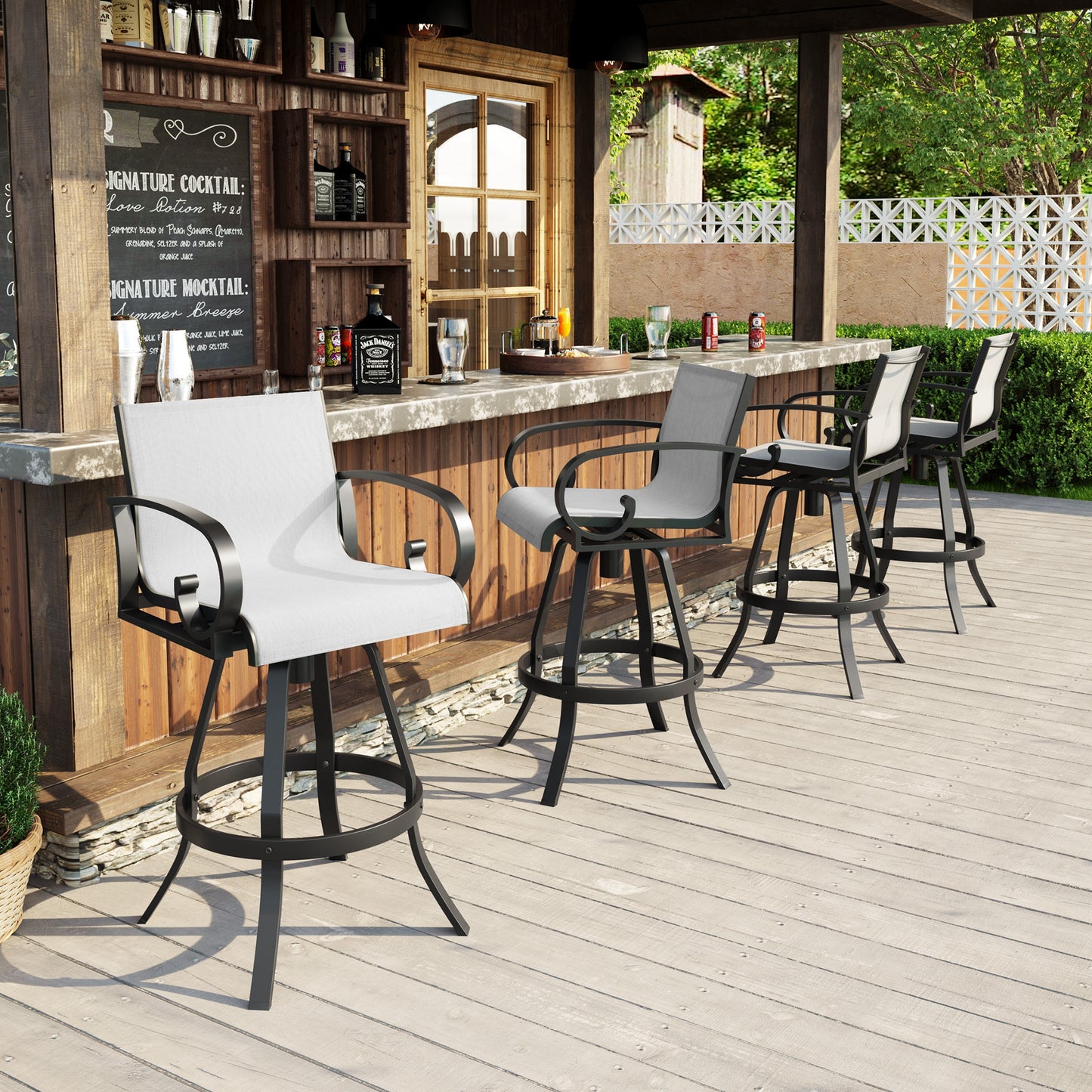 Crestlive Products Aluminum Outdoor Swivel Bar Stool Set of 2 with Sunbrella Fabric