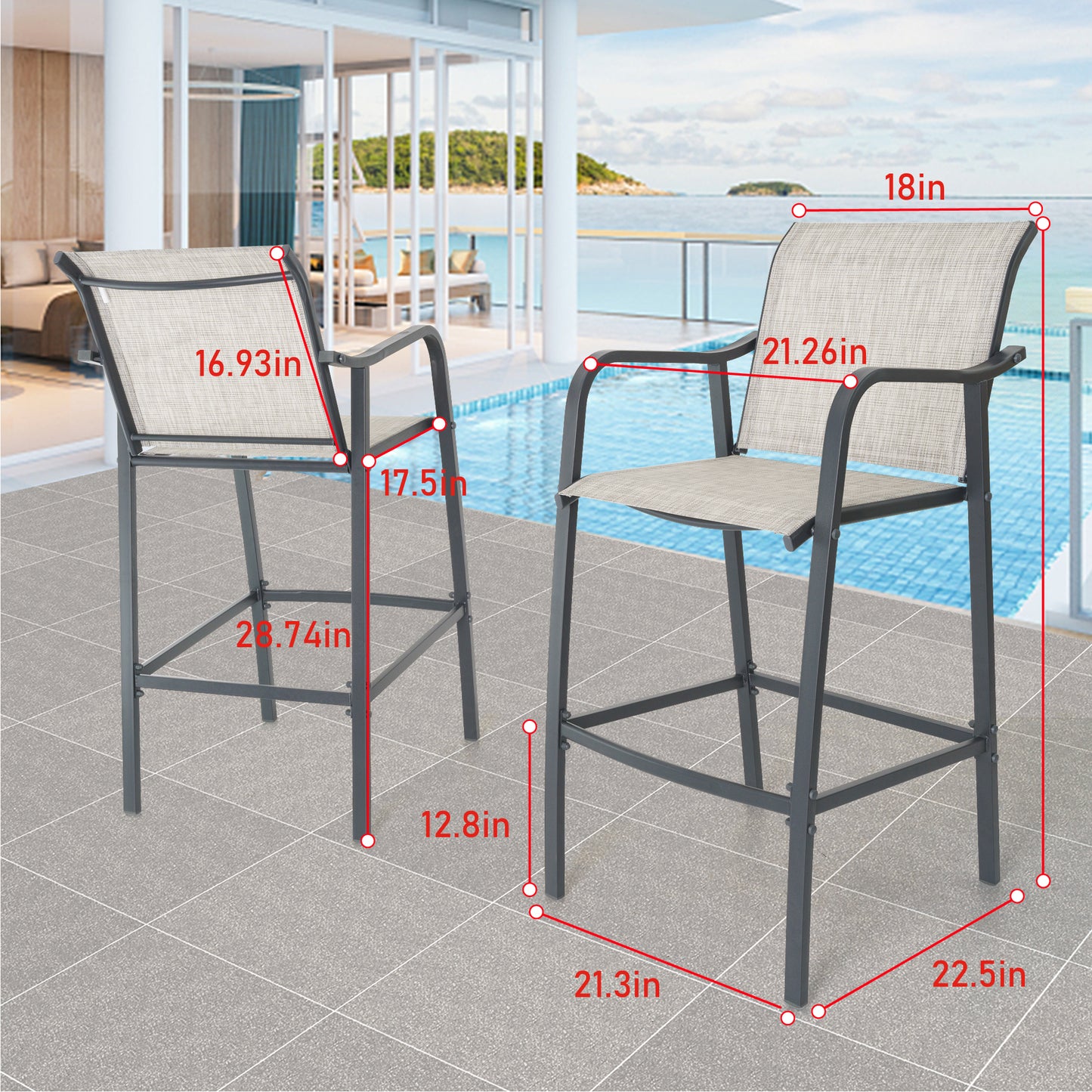 Crestlive Products Set of 2 Lightweight Outdoor Patio Bar Stools