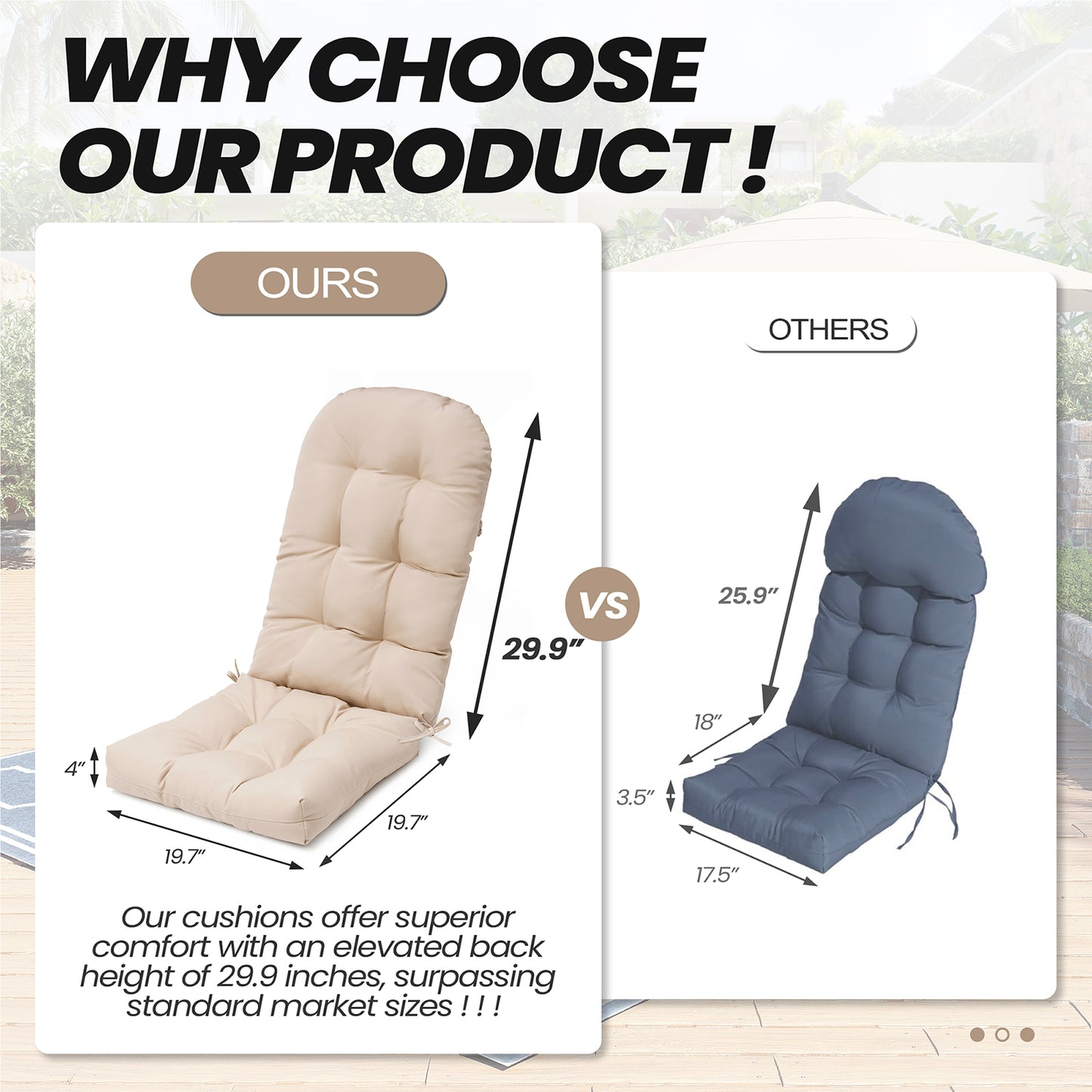 Crestlive Products Outdoor High Back Adirondack Rocking Chair Cushions Set of 2