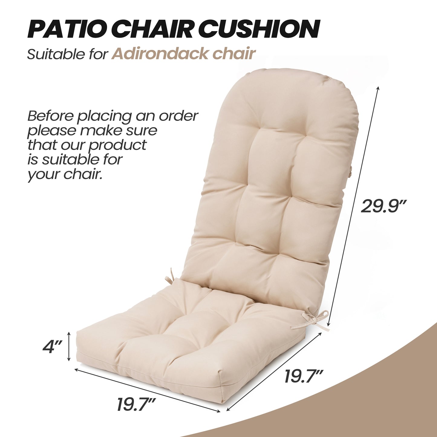 Crestlive Products Outdoor High Back Adirondack Rocking Chair Cushions Set of 2