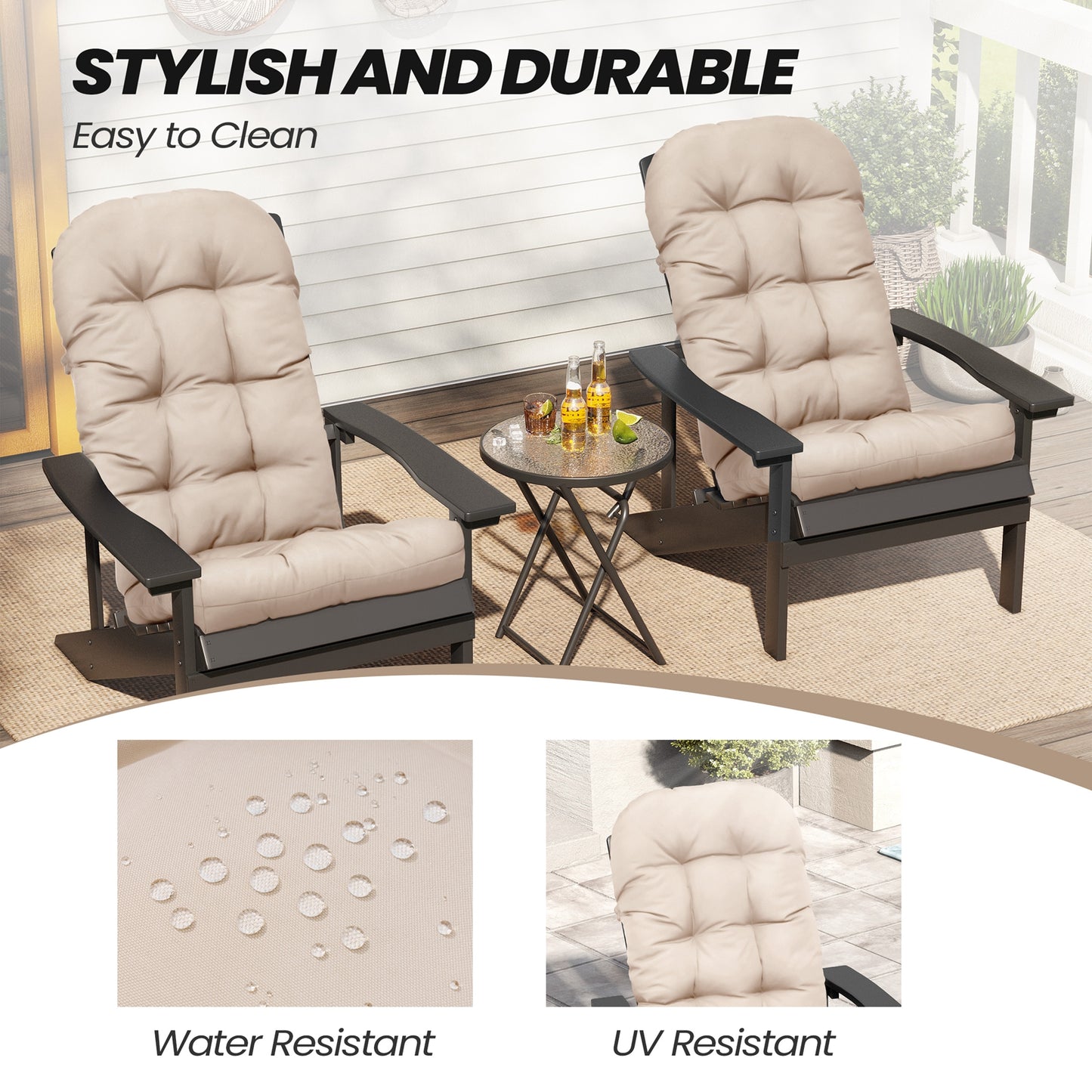 Crestlive Products Outdoor High Back Adirondack Rocking Chair Cushions Set of 2