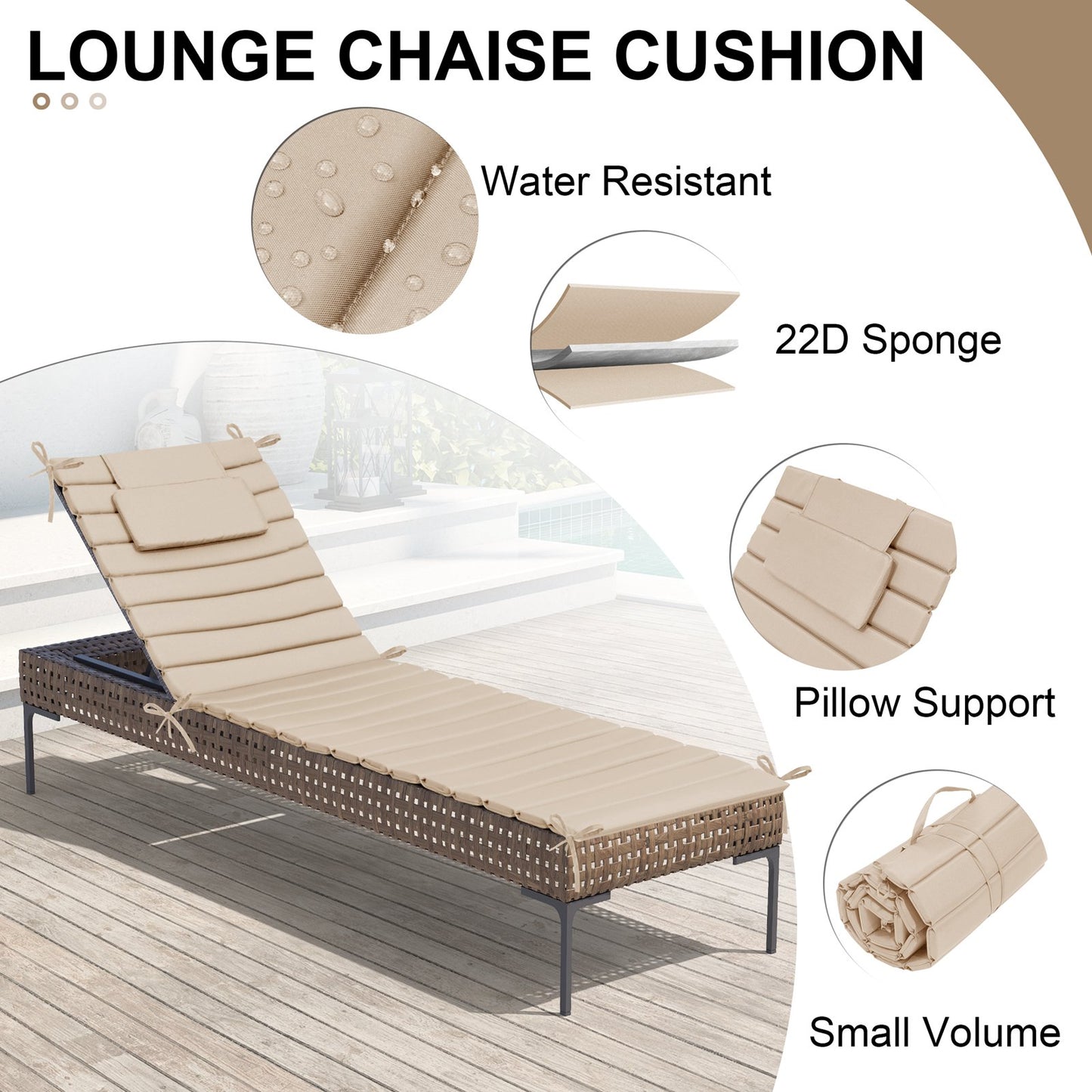 Crestlive Products Outdoor Patio Lounge Chair Cushion