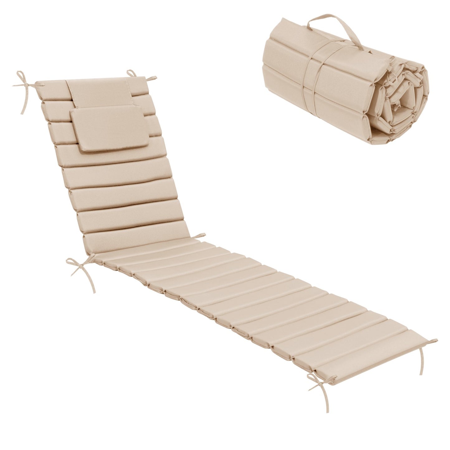 Crestlive Products Outdoor Chaise Lounge Cushion with Adjustable Headrest and Straps