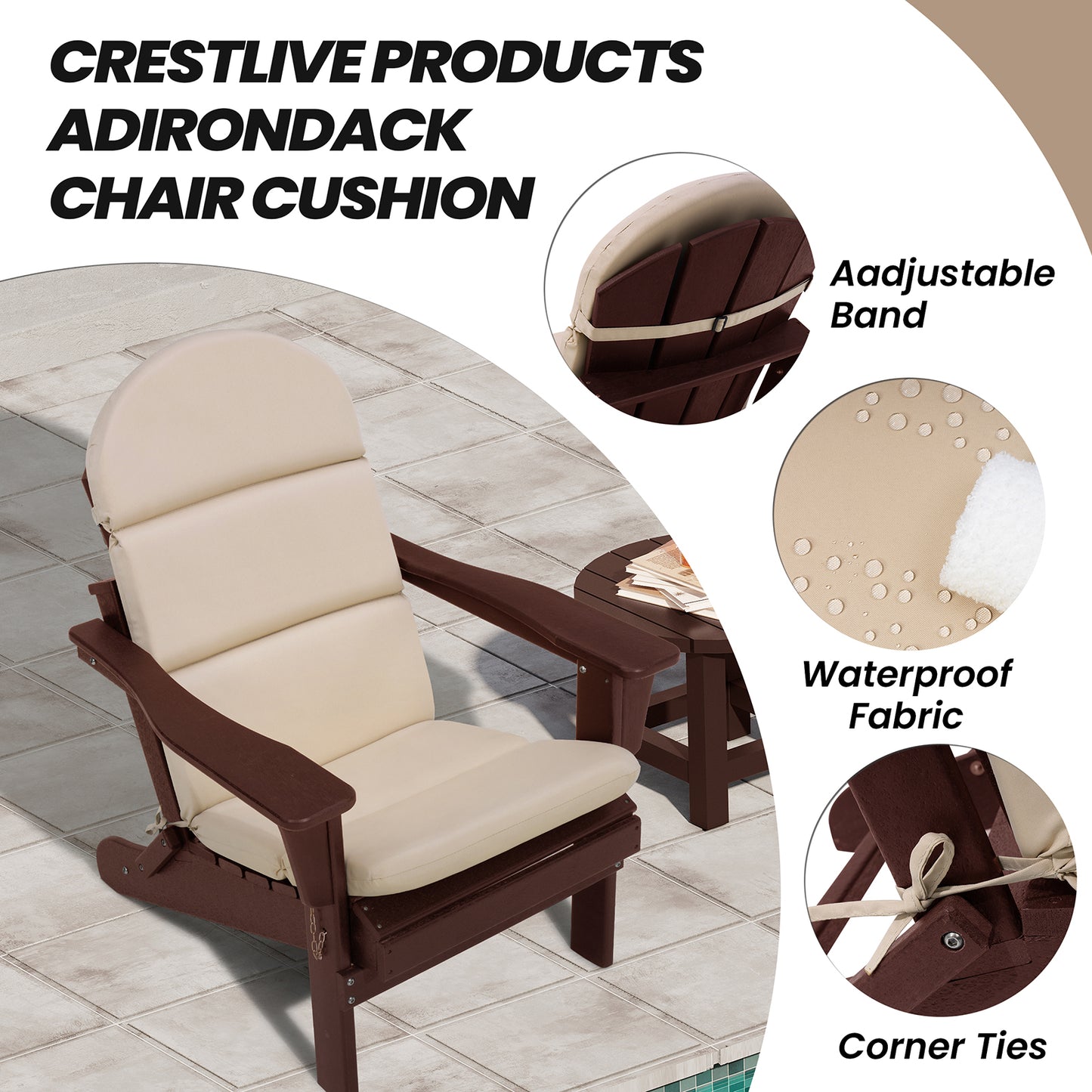 Crestlive Products Outdoor Adirondack Patio Chair Cushion