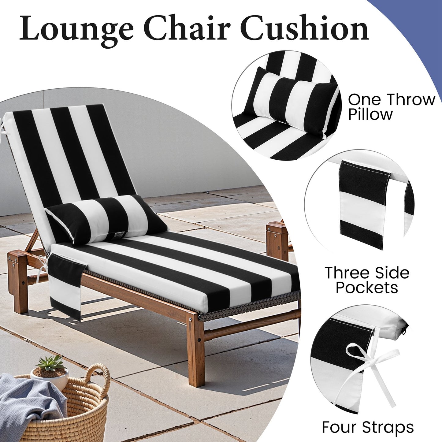 Crestlive Products Outdoor Chaise Lounge Cushion with Pillow and Pockets