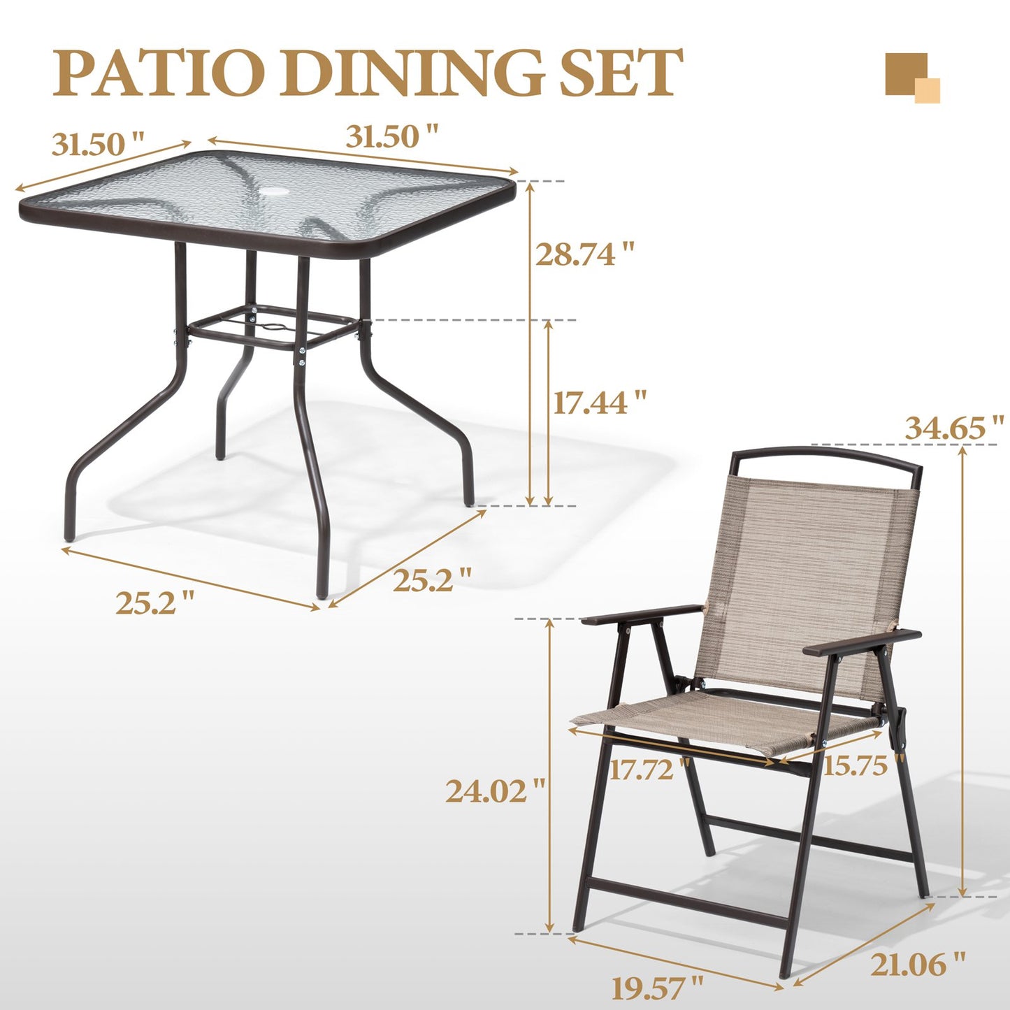 Crestlive Products 5-Piece Outdoor Patio Dining Set with 4 Folding Chairs and Table