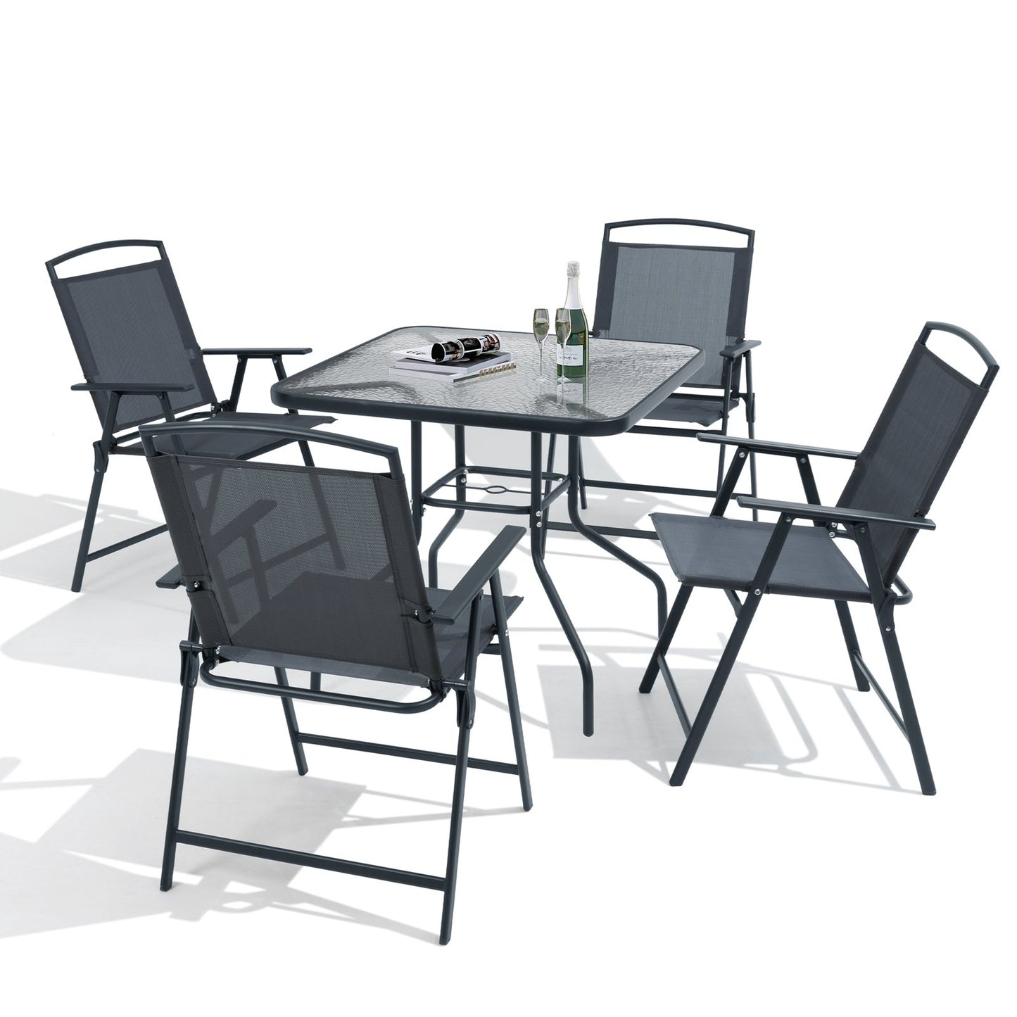 Crestlive Products 5-Piece Outdoor Patio Dining Set with 4 Folding Chairs and Table