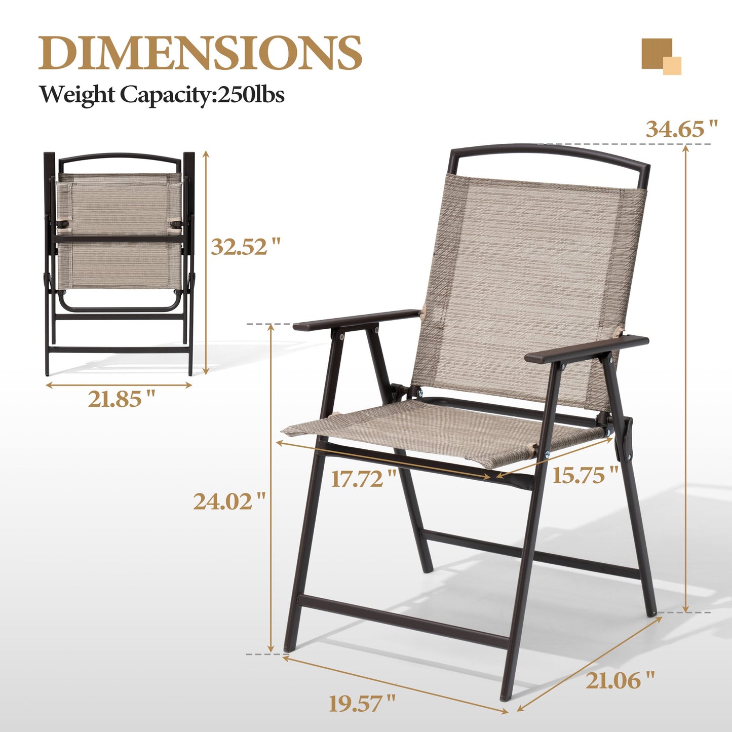 Crestlive Products Steel Outdoor Folding Dining Chair Set of 4 with Textilene Seats and Armrests