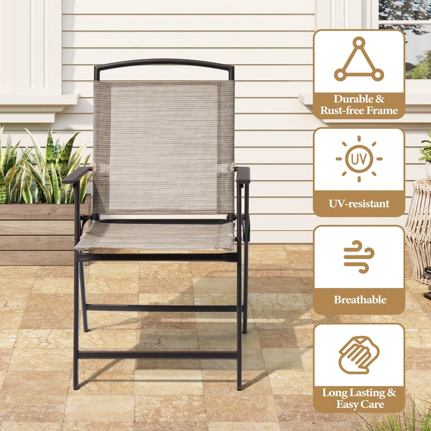 Crestlive Products Steel Outdoor Folding Dining Chair Set of 4 with Textilene Seats and Armrests