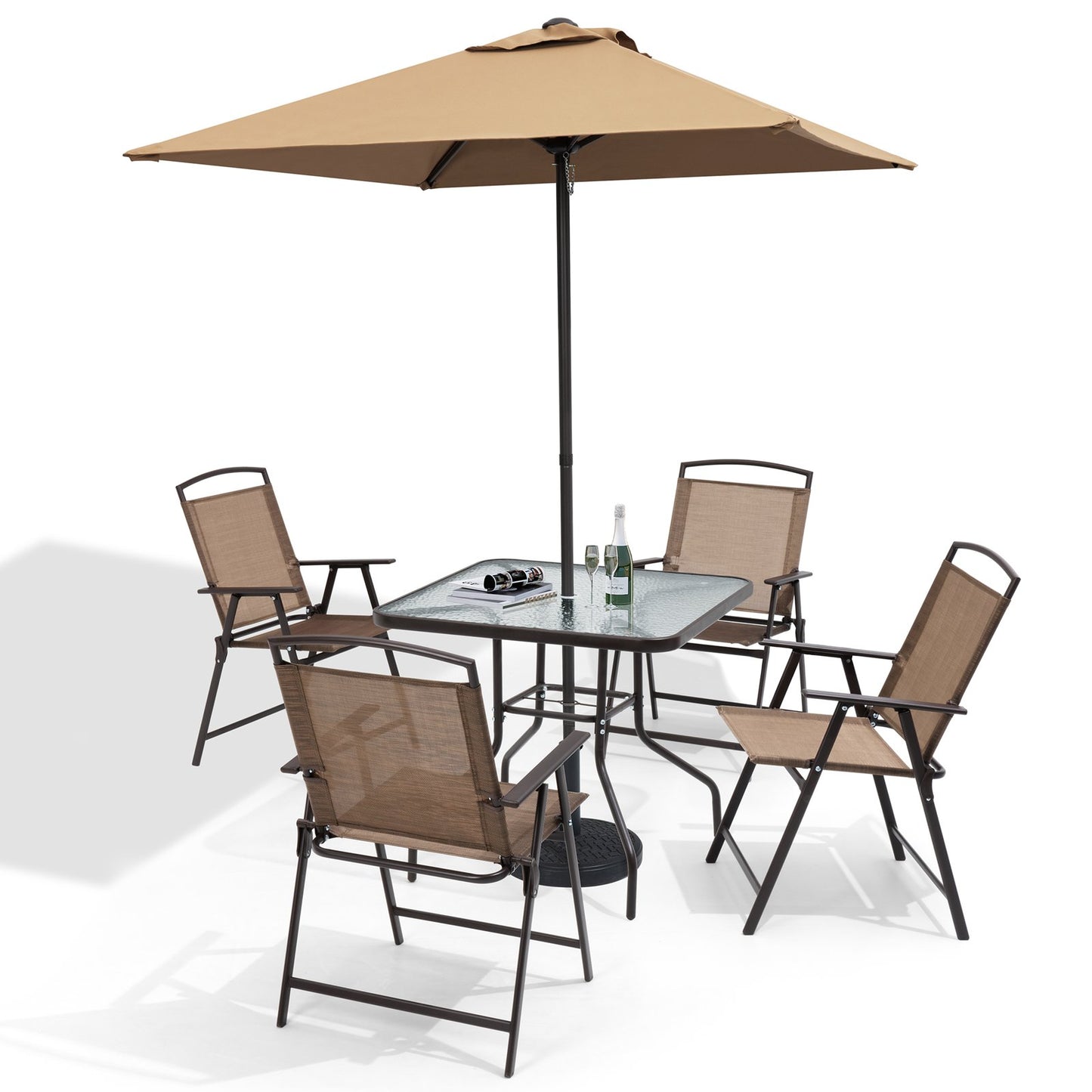 Crestlive Products 6pc Patio Dining Set with 4 Folding Chairs, Table & Umbrella