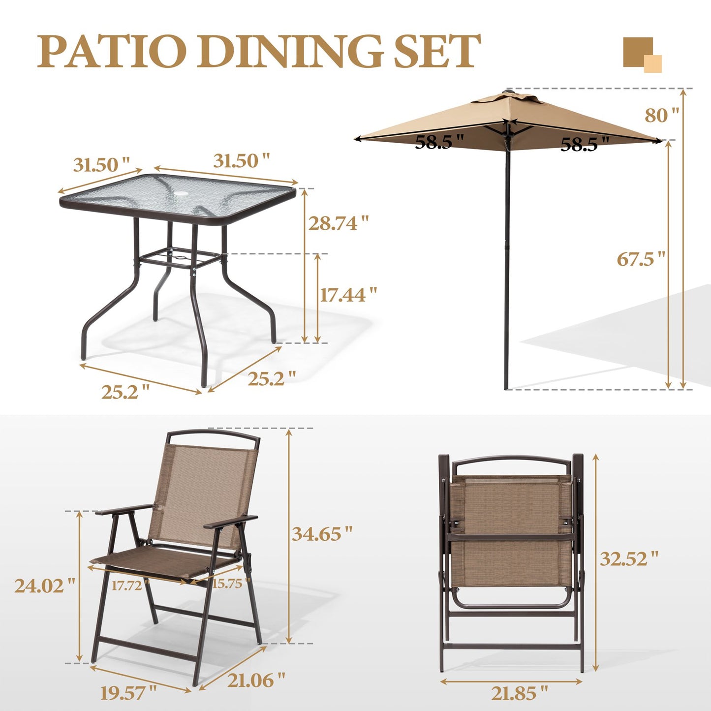 Crestlive Products 6pc Patio Dining Set with 4 Folding Chairs, Table & Umbrella