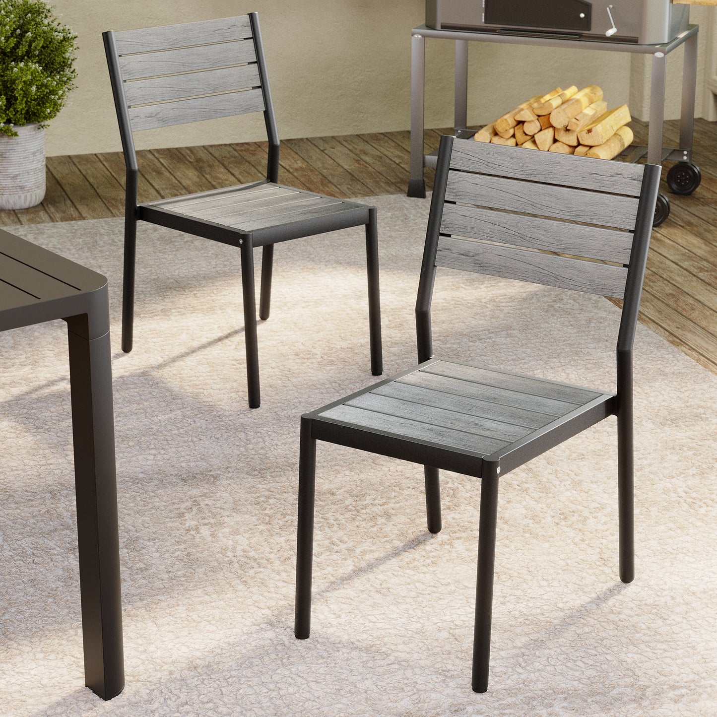 Crestlive Products 18.5 x 22.2 x 33.9 in 2-Pack All-Weather Stackable Outdoor Patio Dining Chairs with Aluminum Frame – Ergonomic Armless Design