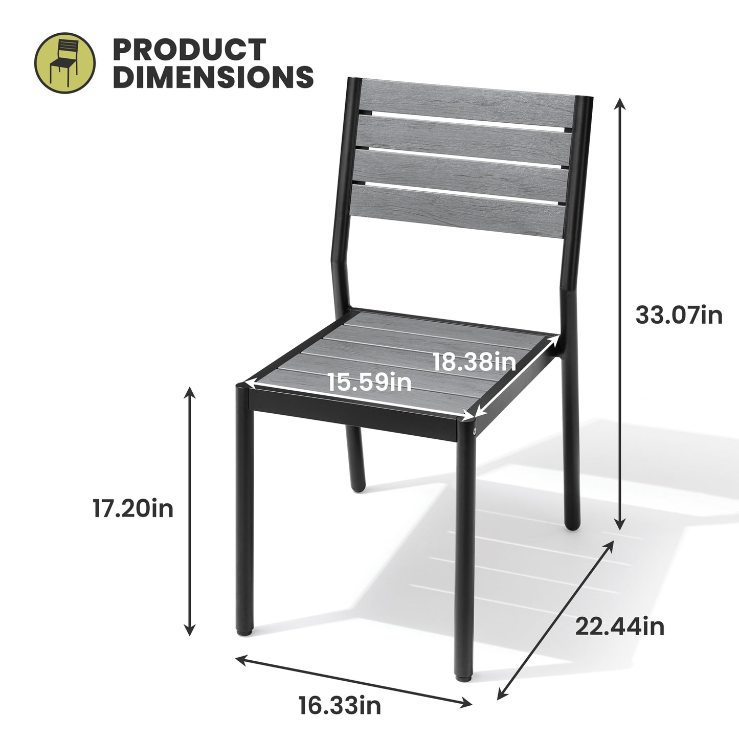 Crestlive Products 18.5 x 22.2 x 33.9 in 2-Pack All-Weather Stackable Outdoor Patio Dining Chairs with Aluminum Frame – Ergonomic Armless Design