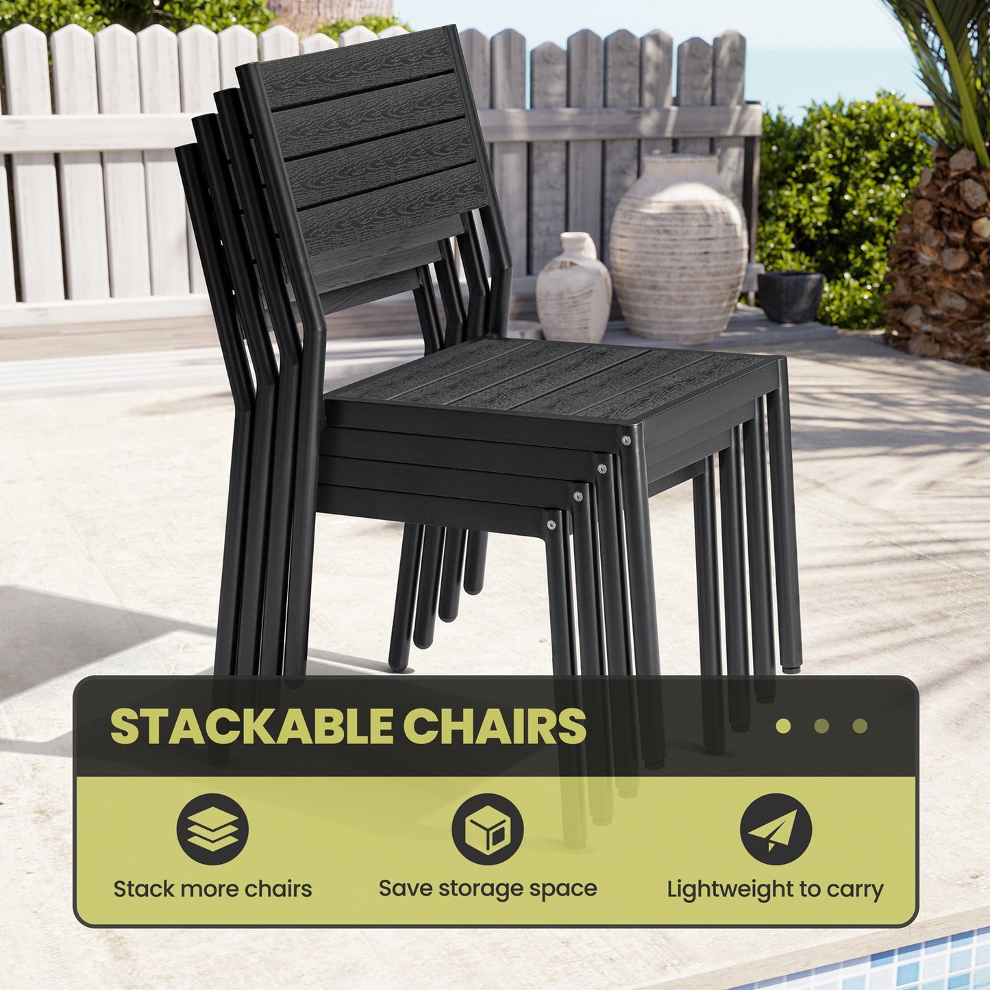 Crestlive Products 7-Piece Outdoor Dining Set Aluminum Frame Wood-Plastic Composite Table with Stackable Chairs