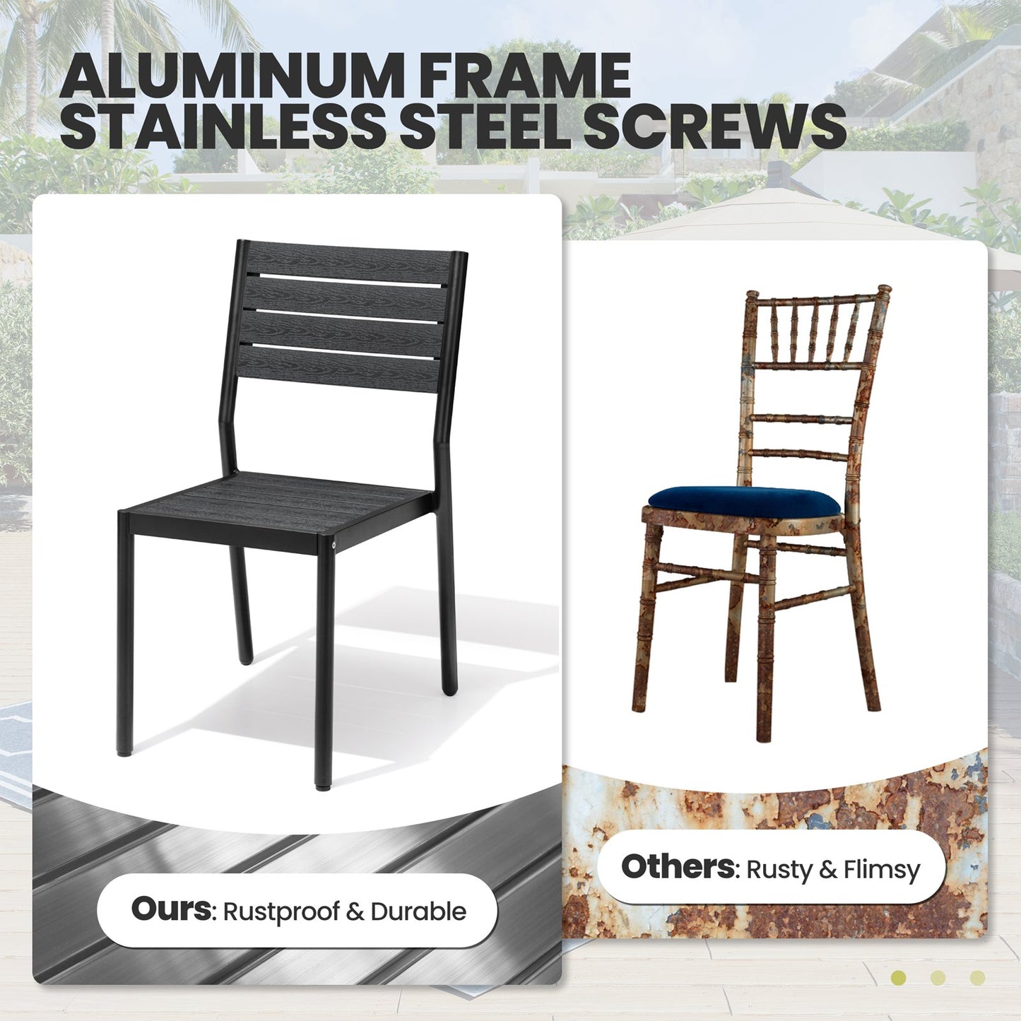 Crestlive Products 7-Piece Outdoor Dining Set Aluminum Frame Wood-Plastic Composite Table with Stackable Chairs