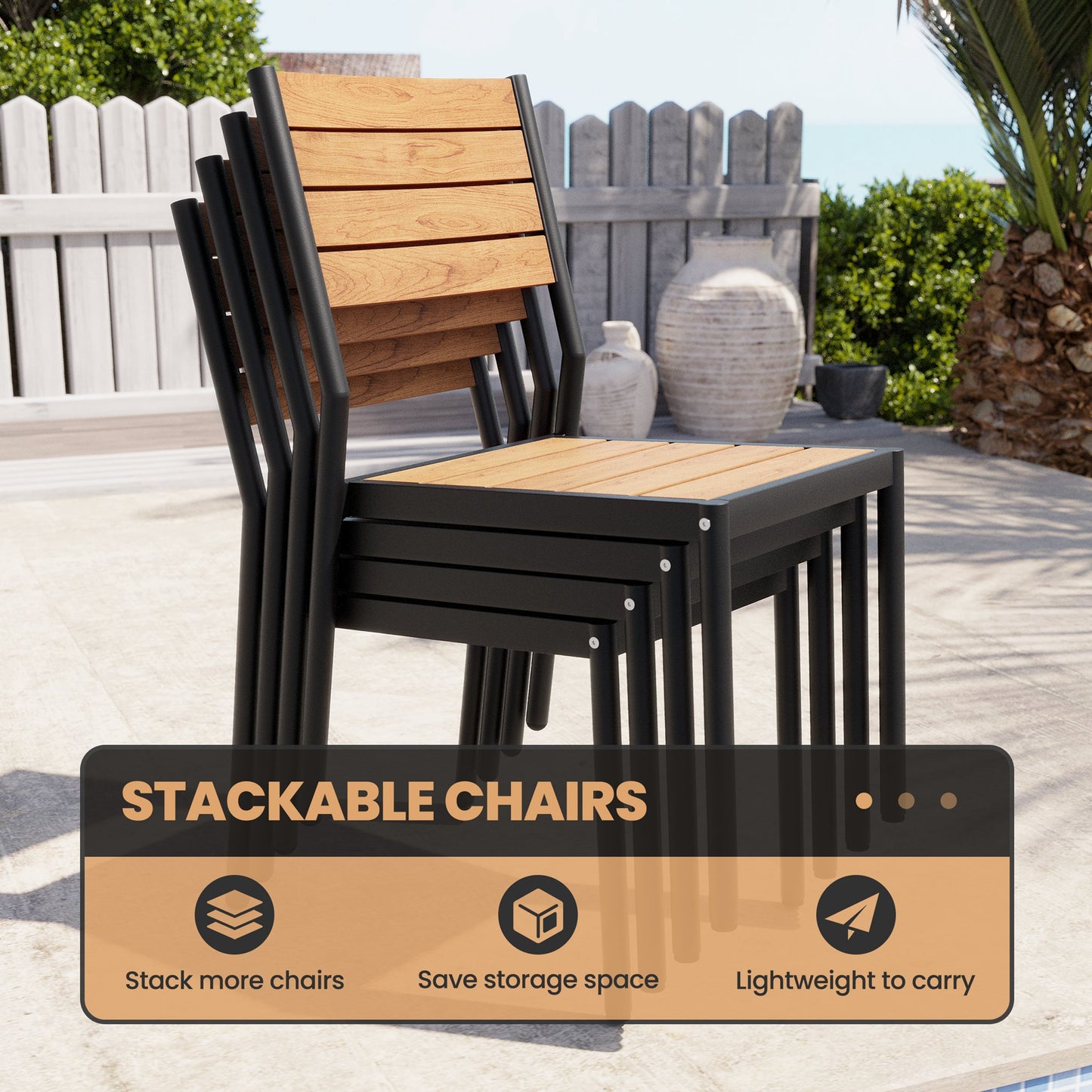 Crestlive Products 7-Piece Outdoor Aluminum Patio Dining Set with Umbrella Hole Table and Stackable Chairs