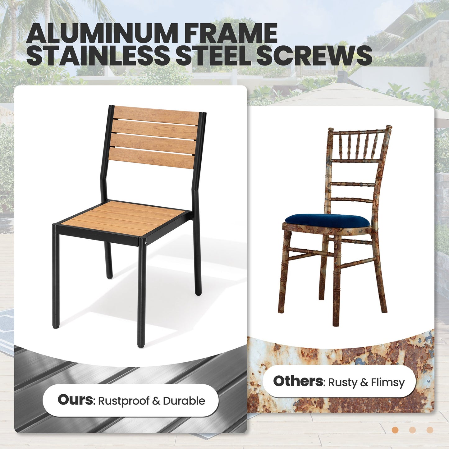 Crestlive Products 7-Piece Outdoor Aluminum Patio Dining Set with Umbrella Hole Table and Stackable Chairs