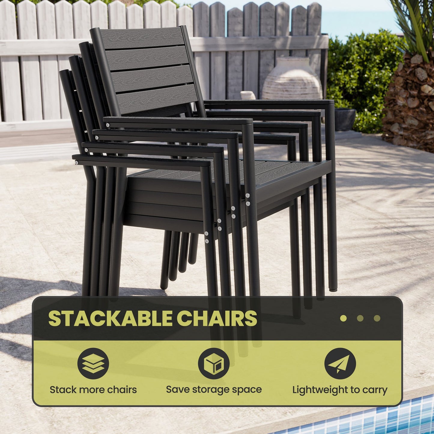 Crestlive Products Outdoor Patio Dining Table Set with Aluminum Frame and Stackable Rectangle Chairs
