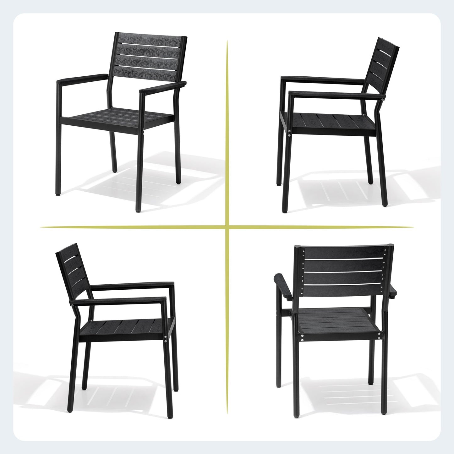 Crestlive Products Outdoor Patio Dining Table Set with Aluminum Frame and Stackable Rectangle Chairs