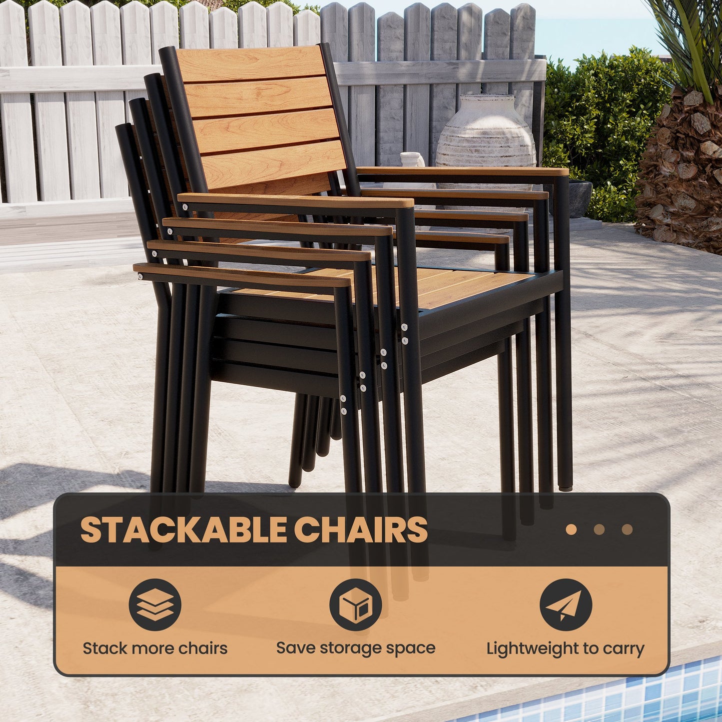 Crestlive Products 7-Piece Outdoor Aluminum Patio Dining Set with Umbrella Hole Table and Stackable Armrest Chairs