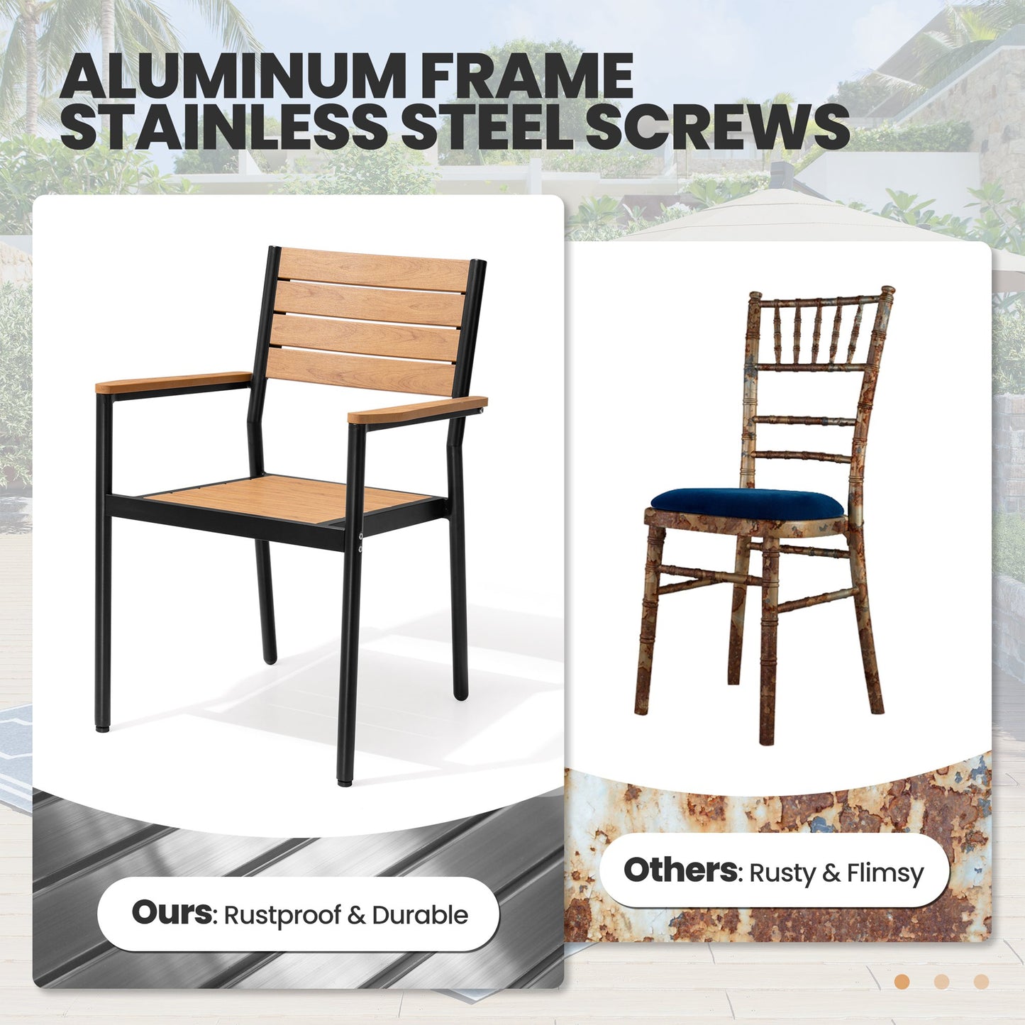 Crestlive Products 7-Piece Outdoor Aluminum Patio Dining Set with Umbrella Hole Table and Stackable Armrest Chairs