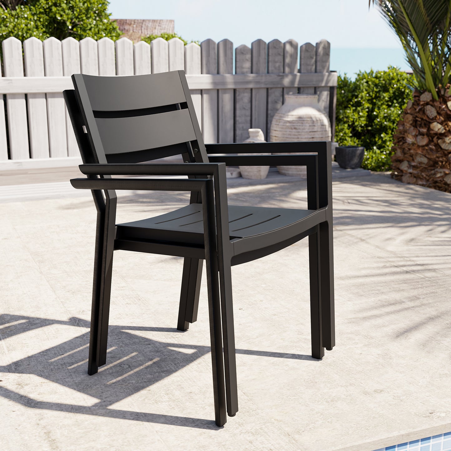 Crestlive Products Aluminum Outdoor Stackable Dining Chair Set of 2