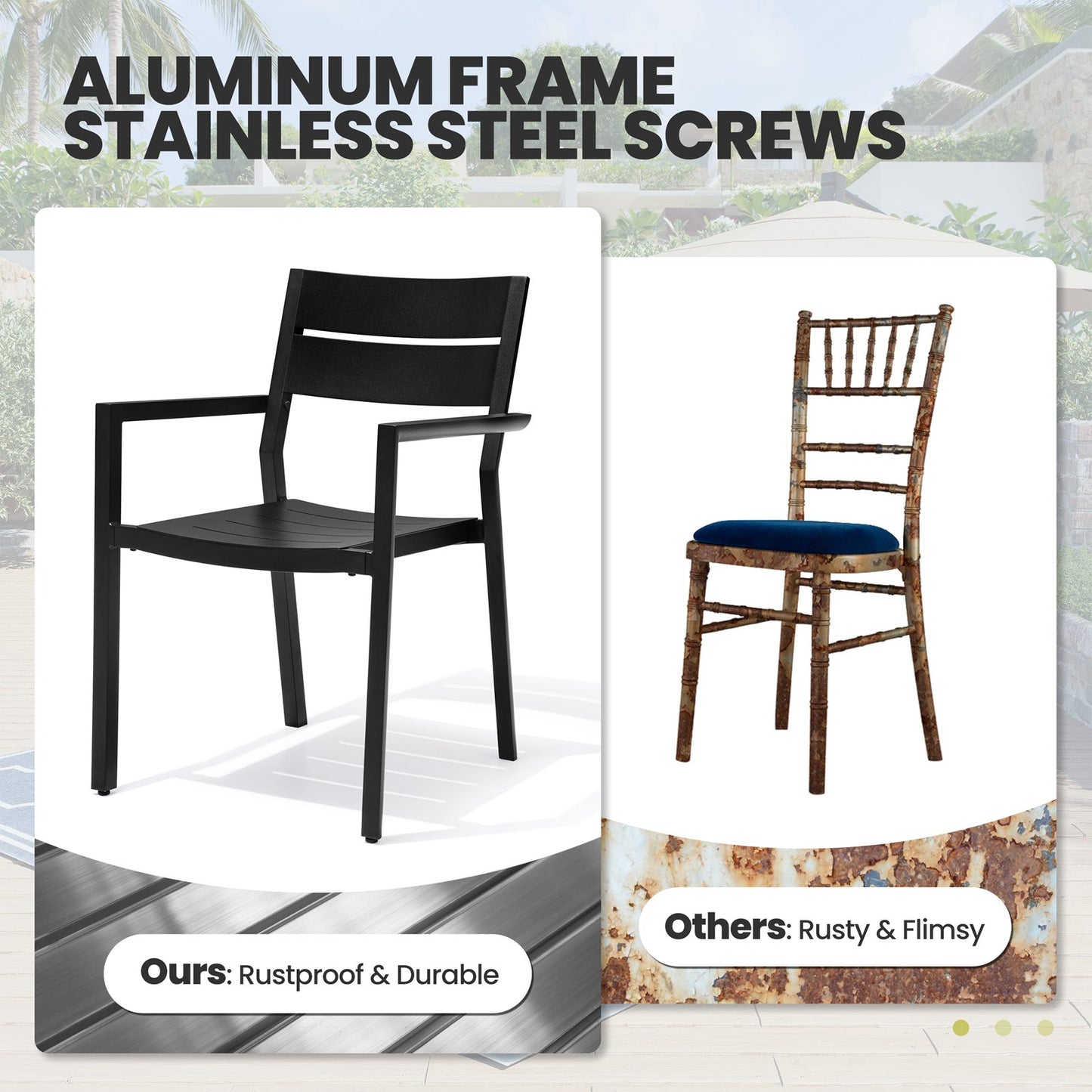 Crestlive Products Outdoor Aluminum Dining Table with Umbrella Hole for 6-8 People