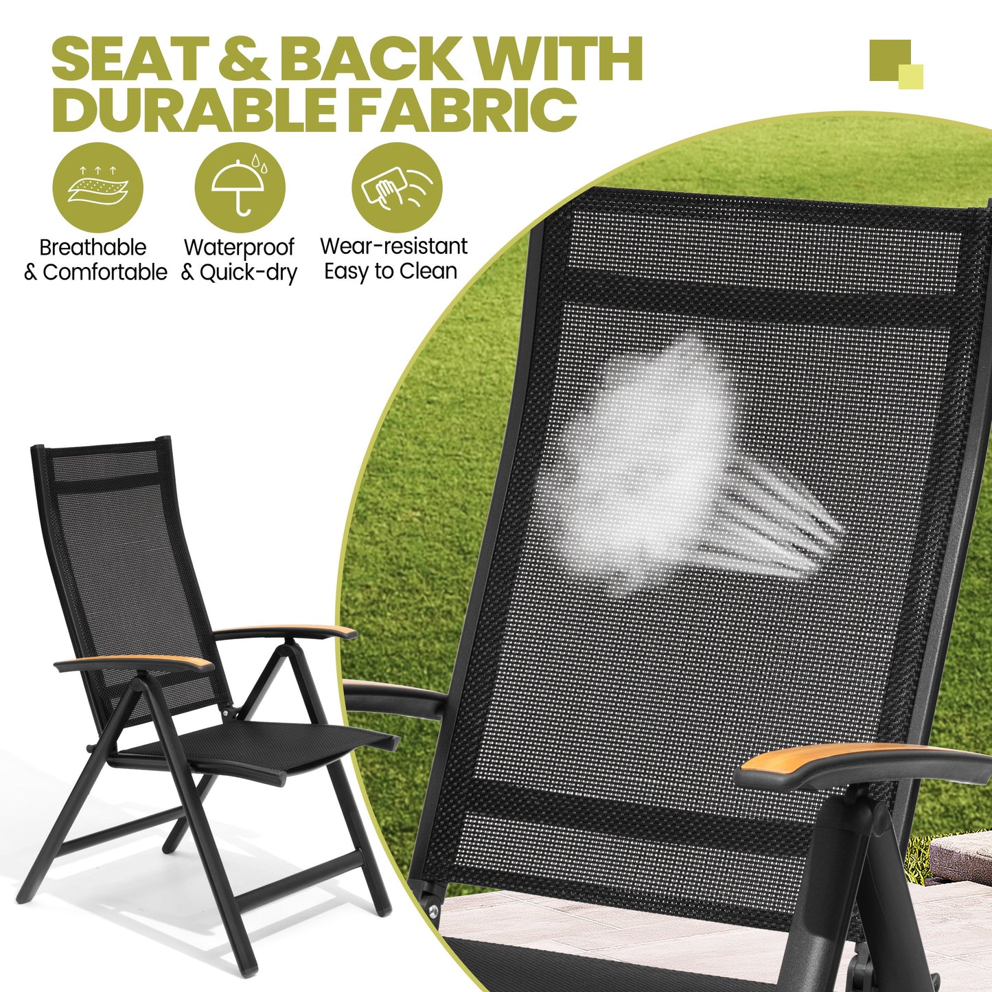 Crestlive Products Outdoor Patio Dining Set with Rectangular Table and Folding Chairs