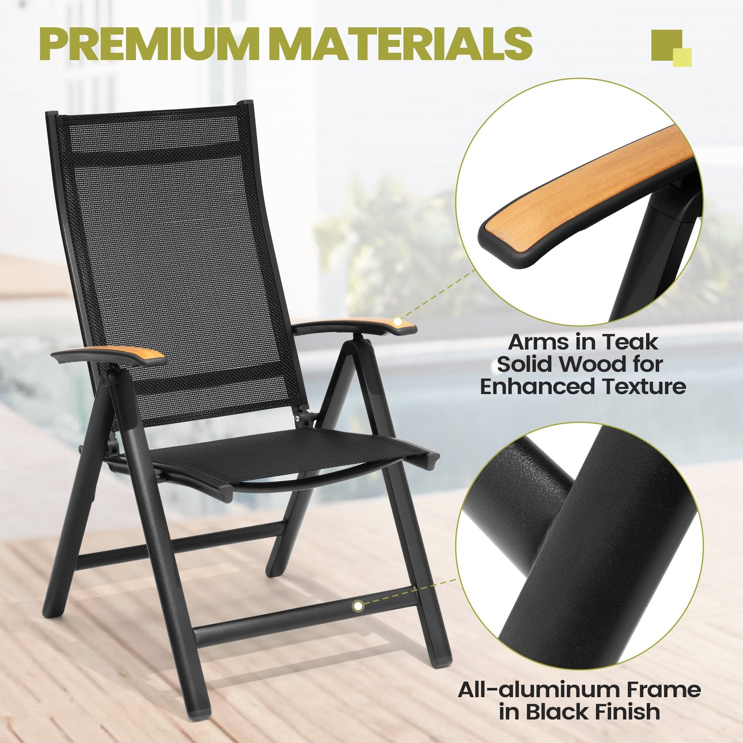 Crestlive Products Outdoor Patio Dining Set with Rectangular Table and Folding Chairs