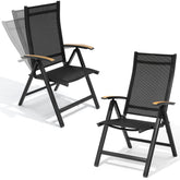 Crestlive Products Aluminum Outdoor Folding Dining Chair Set of 2 with Textilene Seat and Teak Armrests