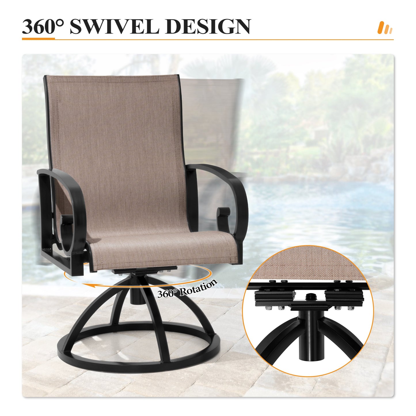 Crestlive Products Swivel Sunbrella Textilene Sling Steel Aluminum Frame Outdoor Dining Chair Set of 2