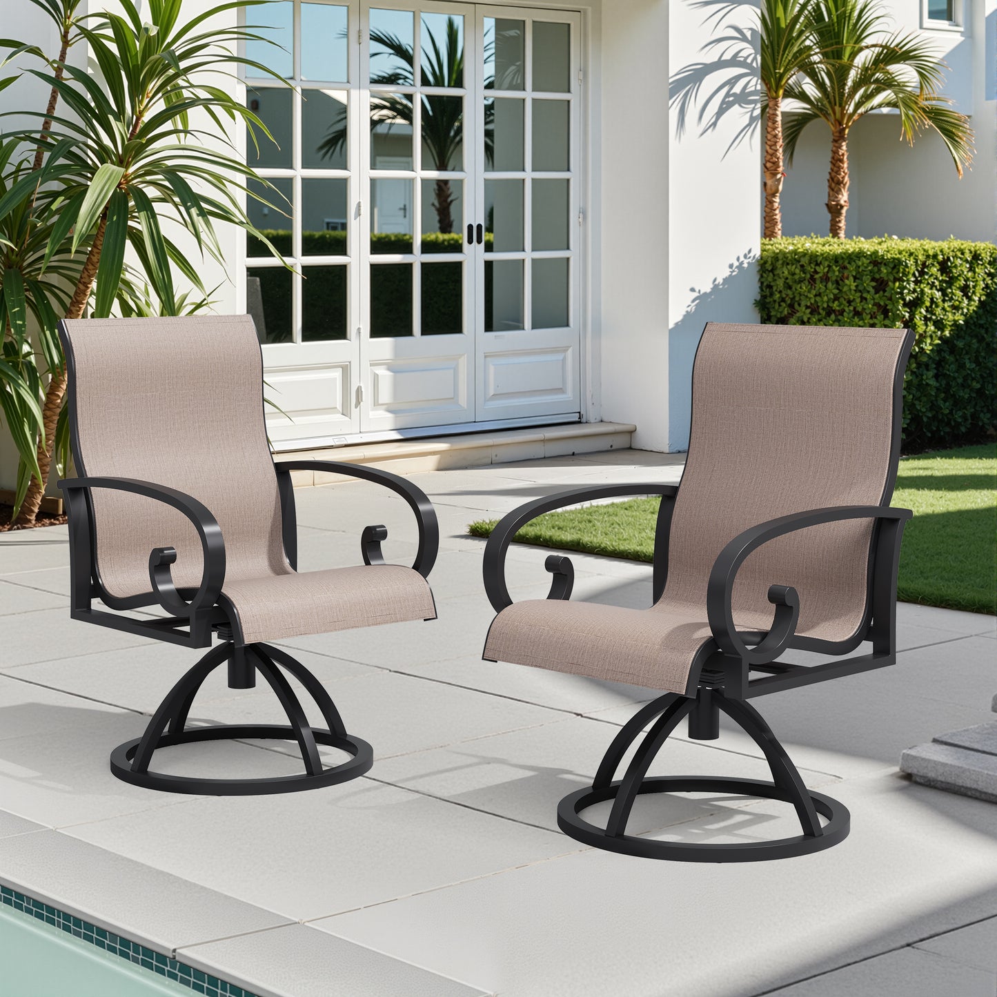 Crestlive Products Swivel Sunbrella Textilene Sling Steel Aluminum Frame Outdoor Dining Chair Set of 2