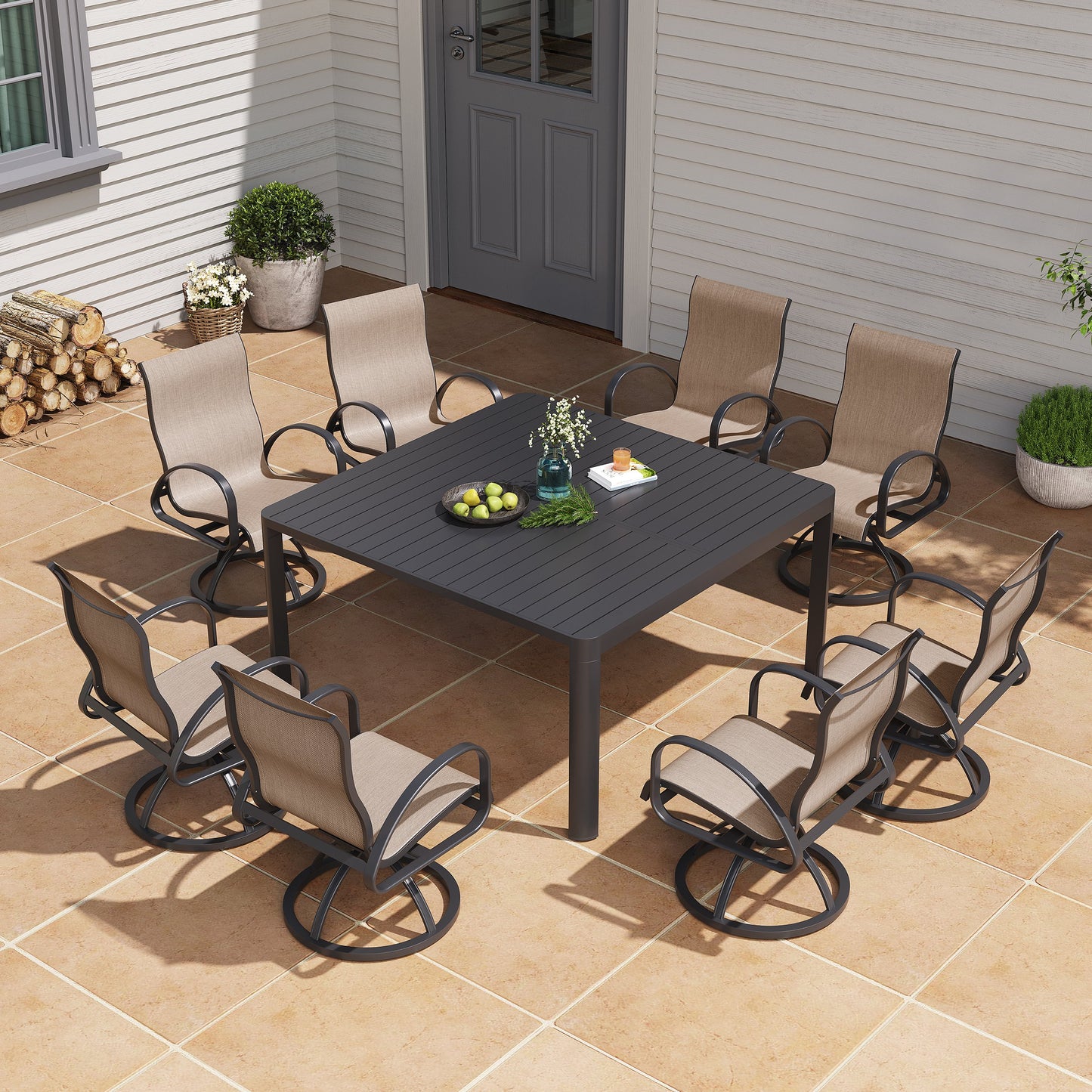 Crestlive Products Outdoor Dining Aluminum Armchair With Sunbrella (Set of 2)