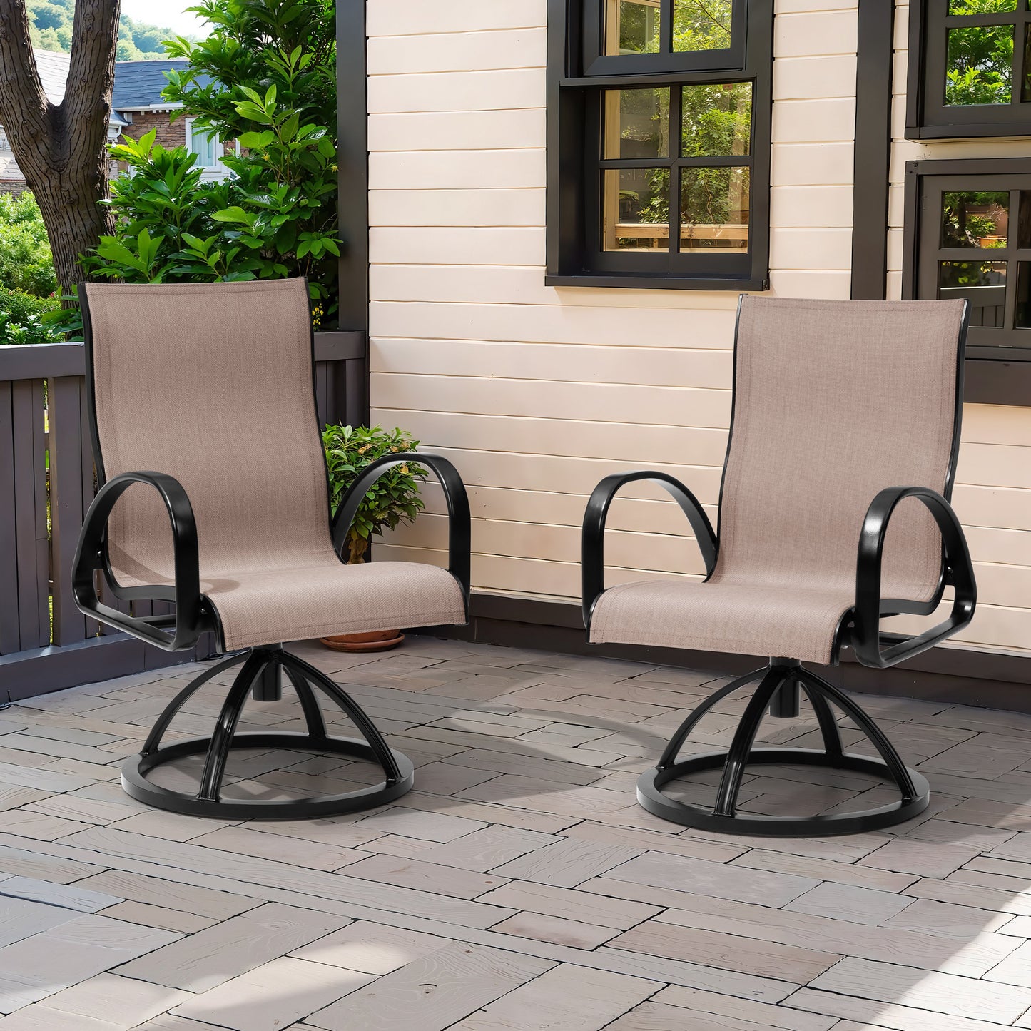 Crestlive Products Outdoor Dining Aluminum Armchair With Sunbrella (Set of 2)