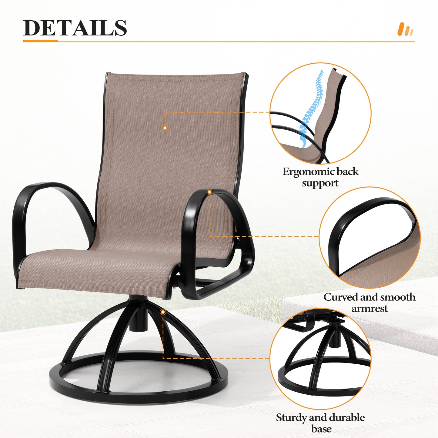 Crestlive Products Outdoor Dining Aluminum Armchair With Sunbrella (Set of 2)