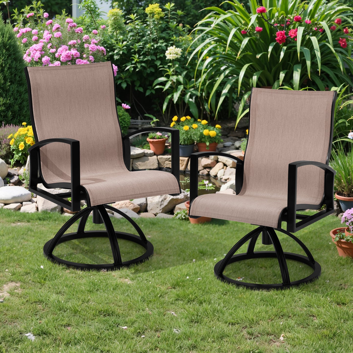Crestlive Products Aluminum Patio Dining Chairs Outdoor Dining Armchair With Sunbrella (Set of 2)