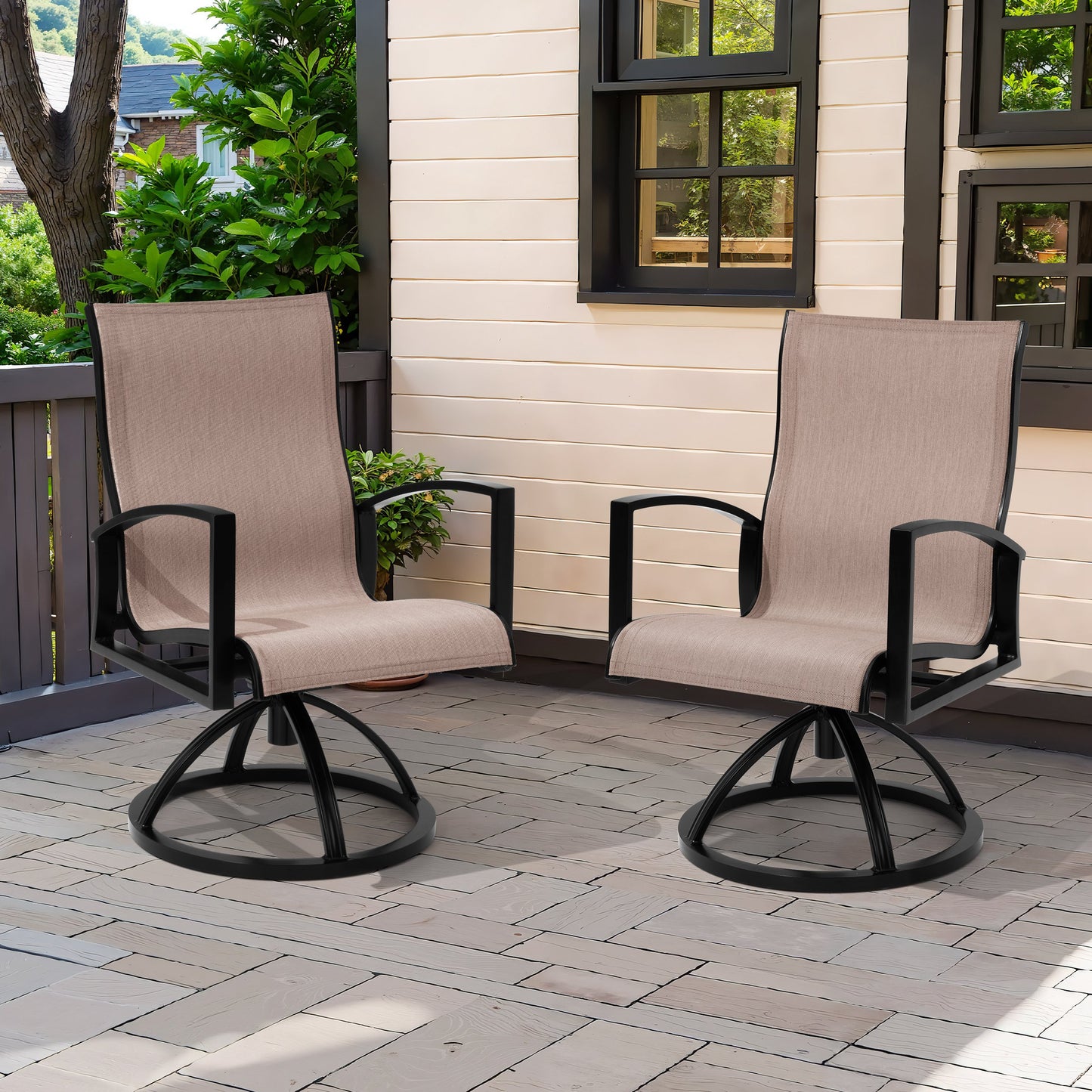 Crestlive Products Aluminum Patio Dining Chairs Outdoor Dining Armchair With Sunbrella (Set of 2)