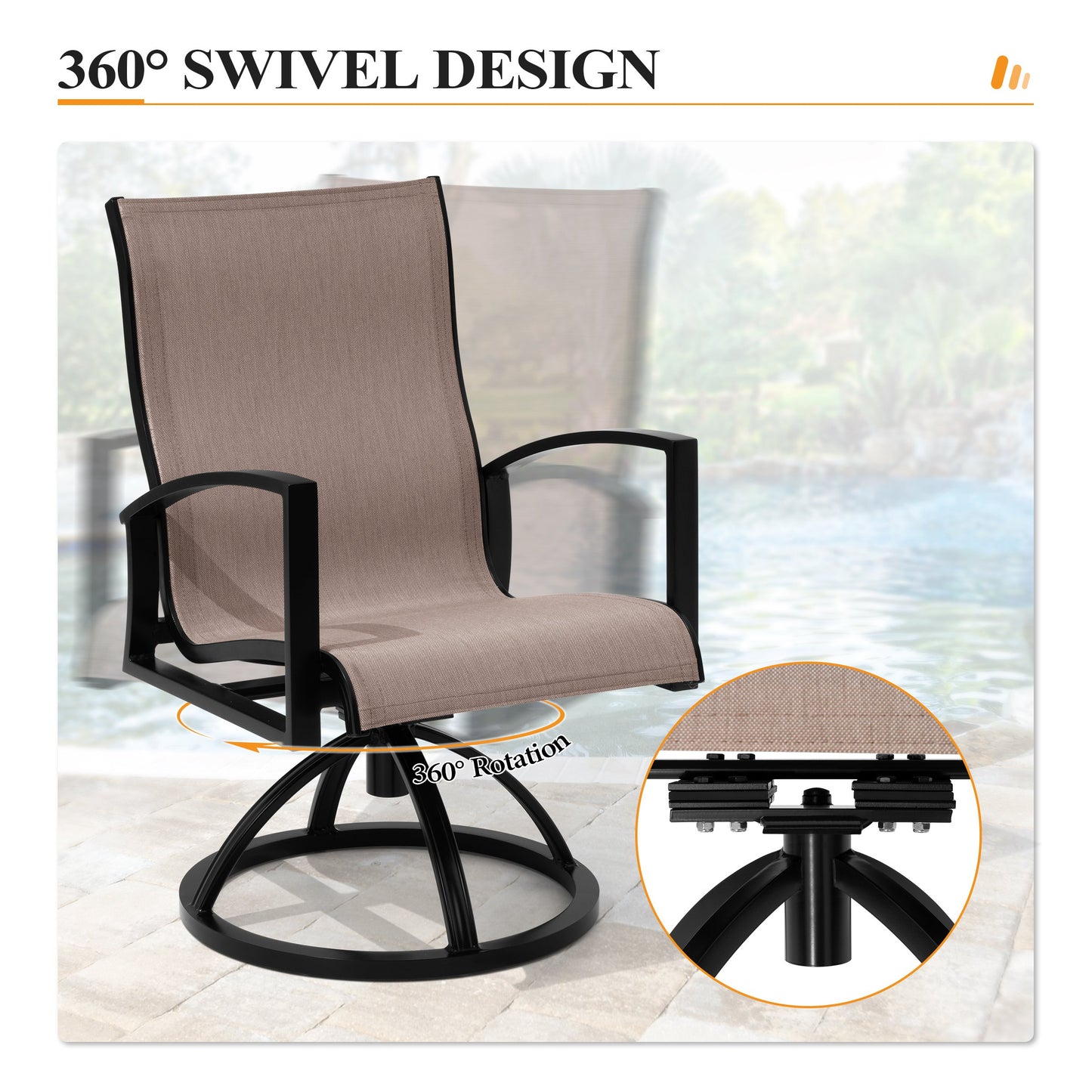 Crestlive Products Aluminum Outdoor Swivel Rocking Dining Chairs with Sunbrella Cushions, Set of 2