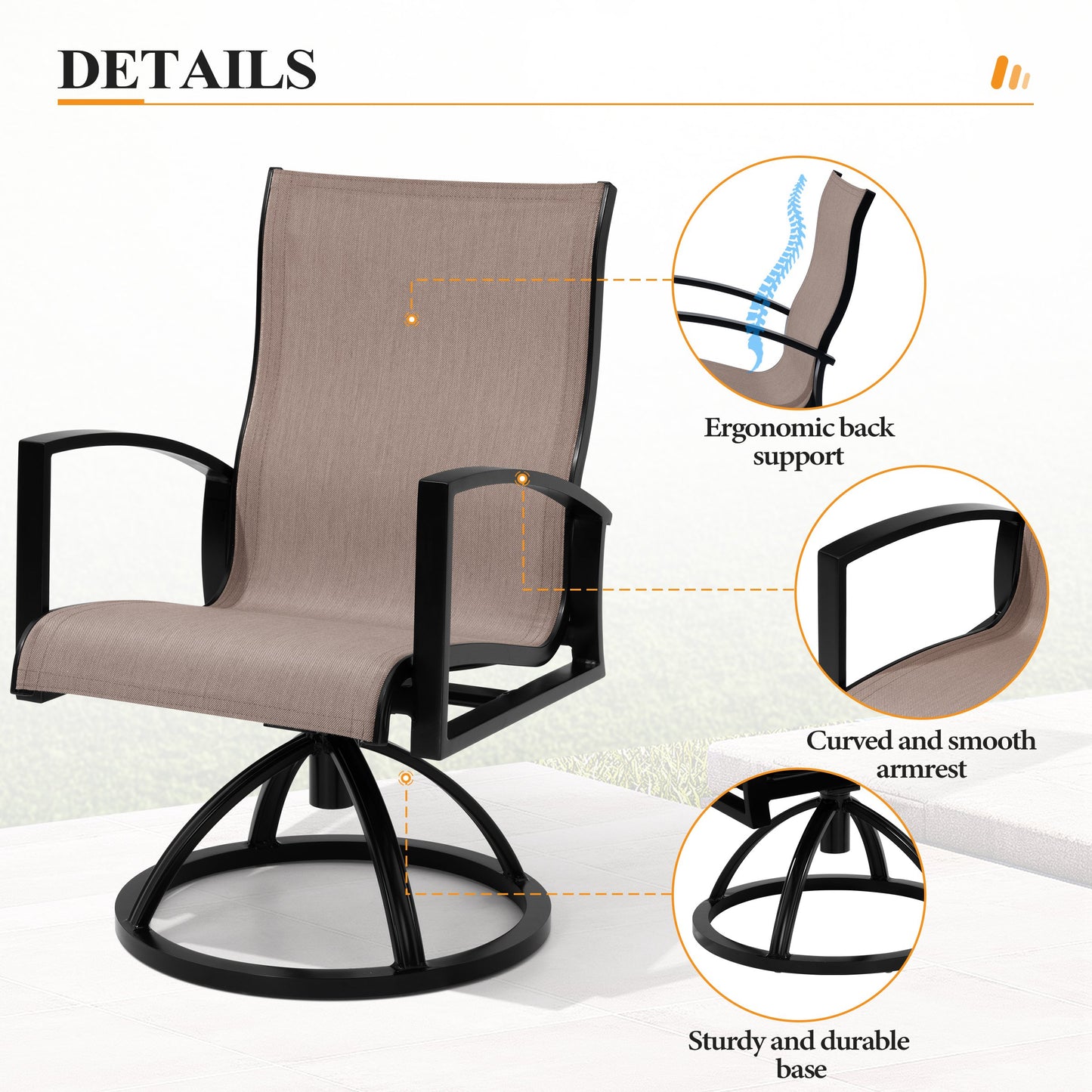 Crestlive Products Aluminum Outdoor Swivel Rocking Dining Chairs with Sunbrella Cushions, Set of 2