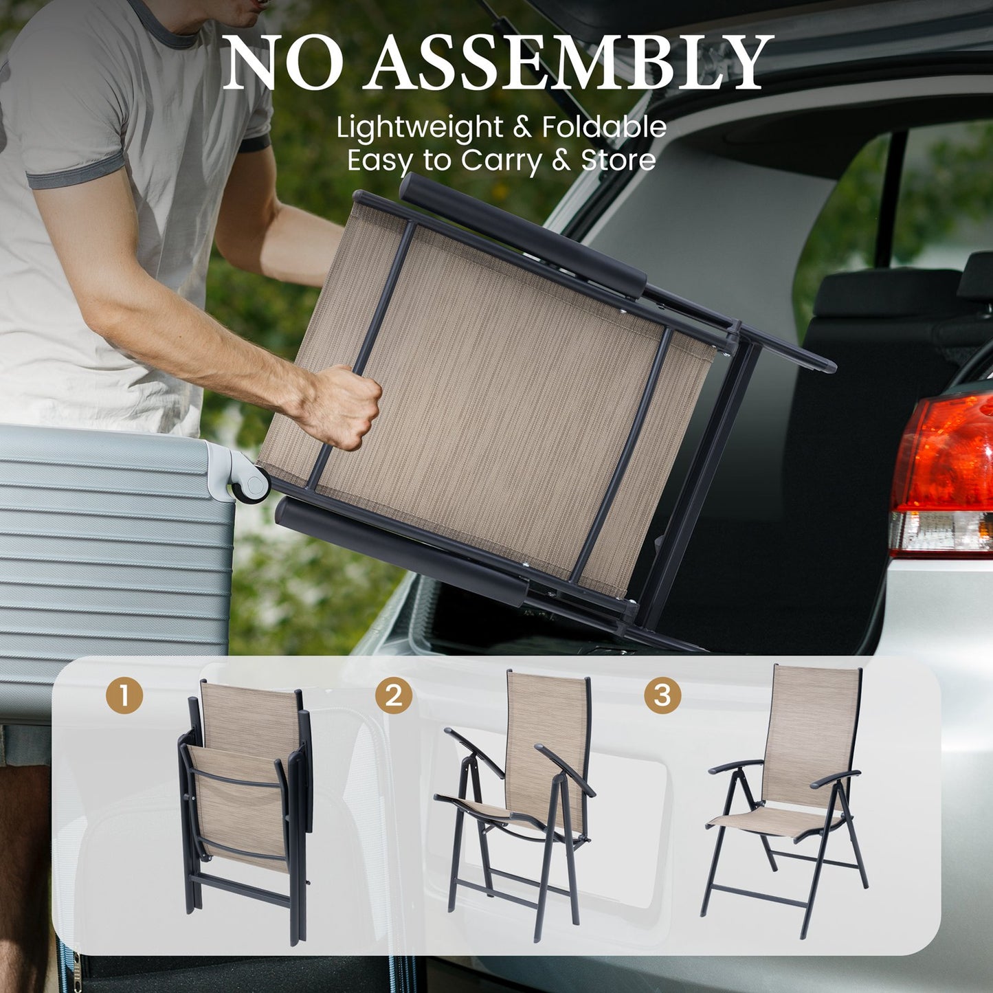 Crestlive Products Aluminum Outdoor Folding Adjustable Dining Chair Set of 2