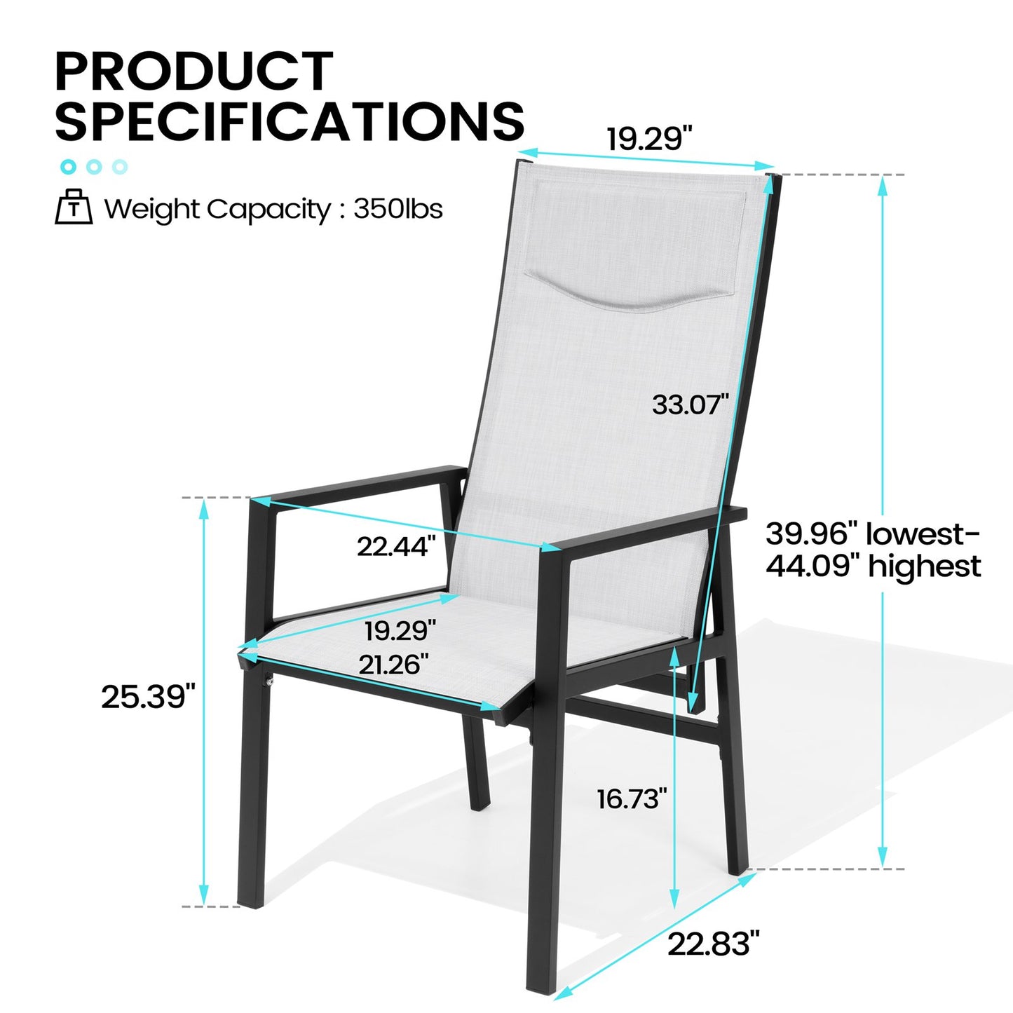Crestlive Products Aluminum Outdoor Adjustable High Back Dining Chairs Set of 2
