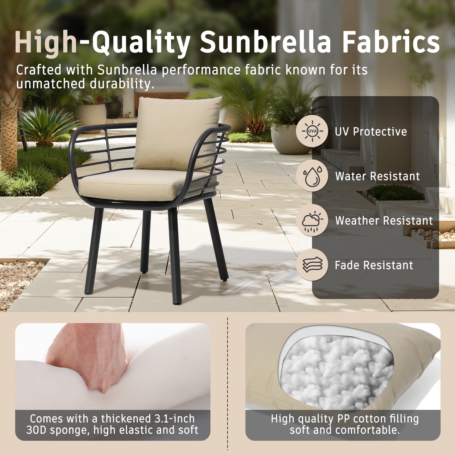 Crestlive Products Aluminum Outdoor Patio Dining Chair with Sunbrella Cushions