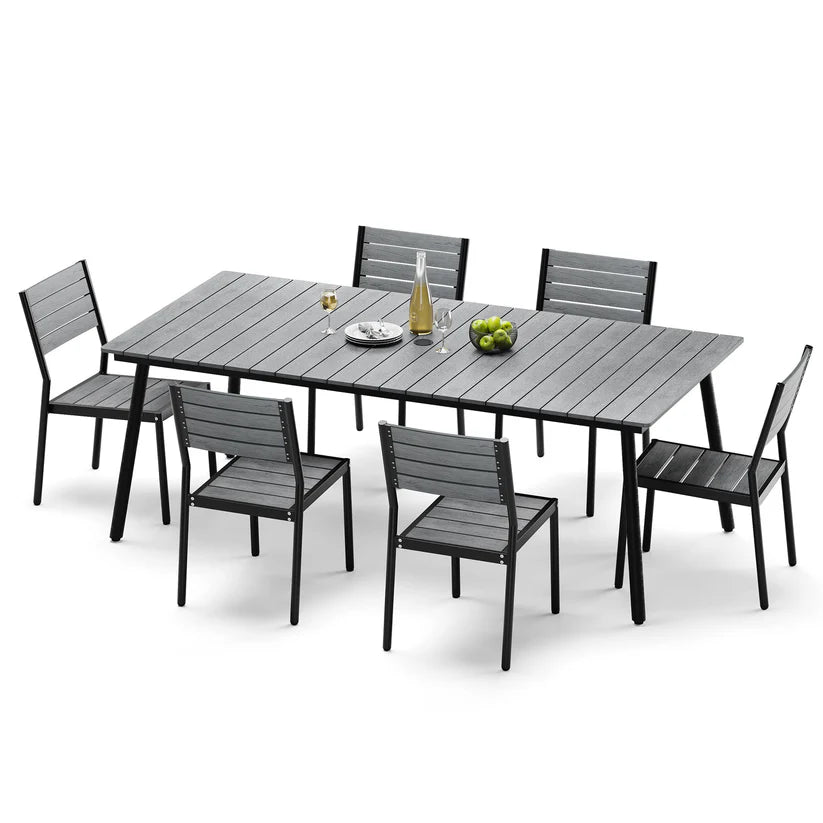 Crestlive Products 7-Piece Outdoor Aluminum Dining Set with Umbrella Hole Table and Stackable Chairs