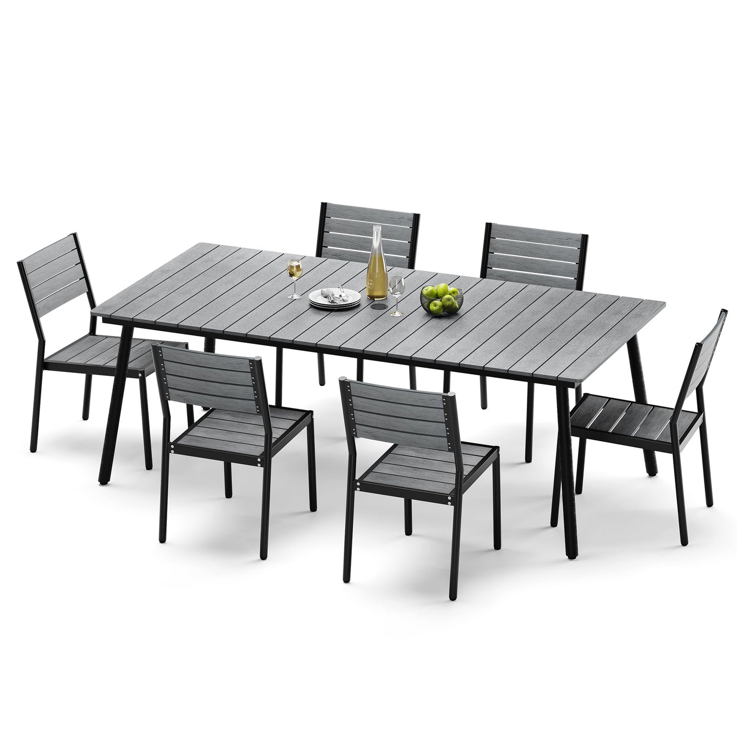 Crestlive Products 7-Piece Outdoor Dining Set Aluminum Frame Wood-Plastic Composite Table with Stackable Chairs